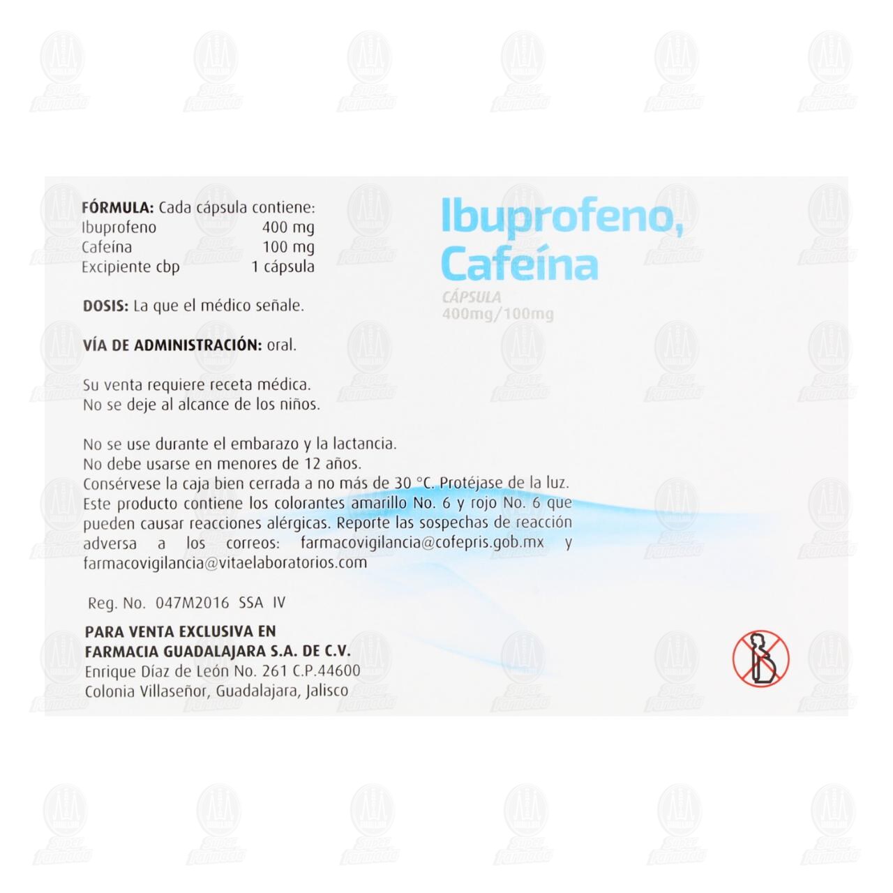 Ibuprofeno, Cafe&iacute;na 400mg/100mg, 10 C&aacute;psulas Pharmalife. image number 2