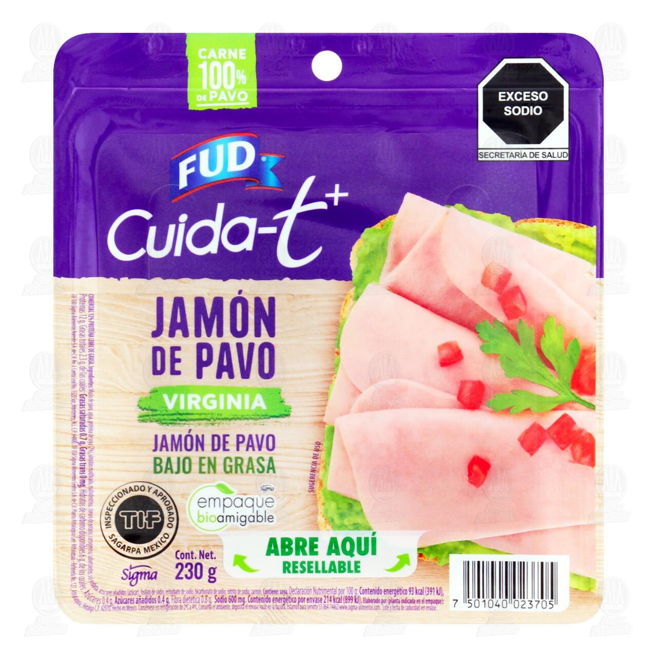Jamón Fud Cuida-t+ Virginia de Pavo, 23 gr.