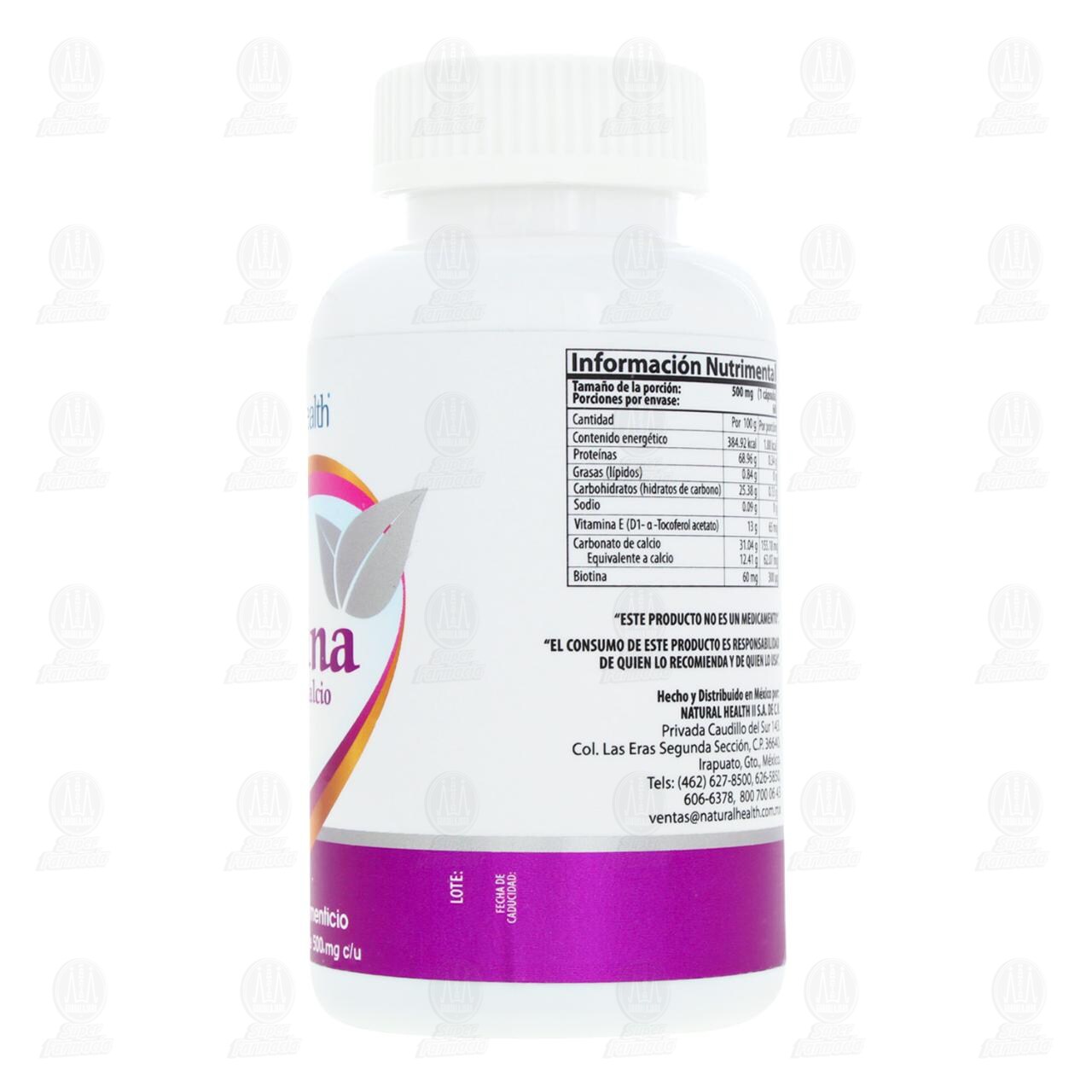 Biotina, Vitamina E y Calcio Bionat 500 mg, 60 C&aacute;psulas. image number 2