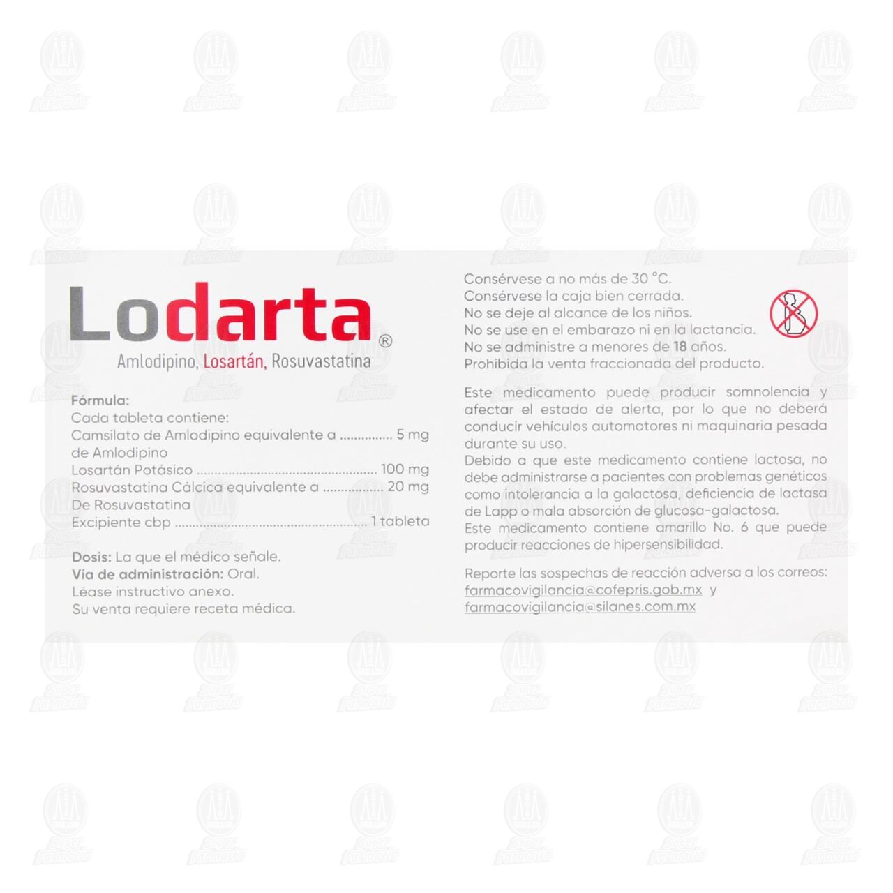 Lodarta 5mg/100mg/20mg, 30 Tabletas. image number 2