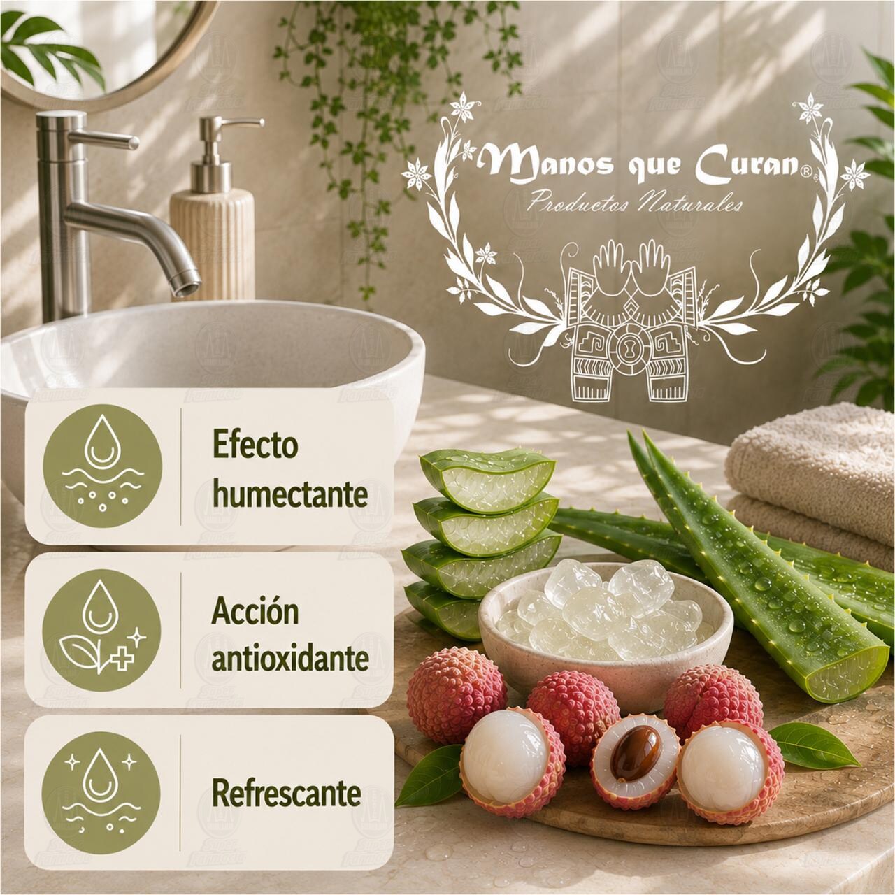 Jab&oacute;n de Aloe y Lichi Manos Que Curan, 100 gr. image number 3