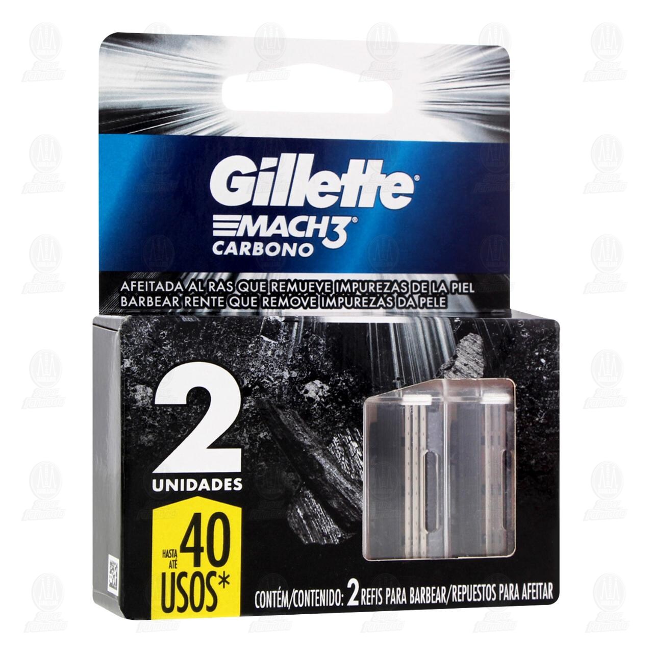 Repuestos para Afeitar Gillette Mach3 Carbono, 2 pzas.