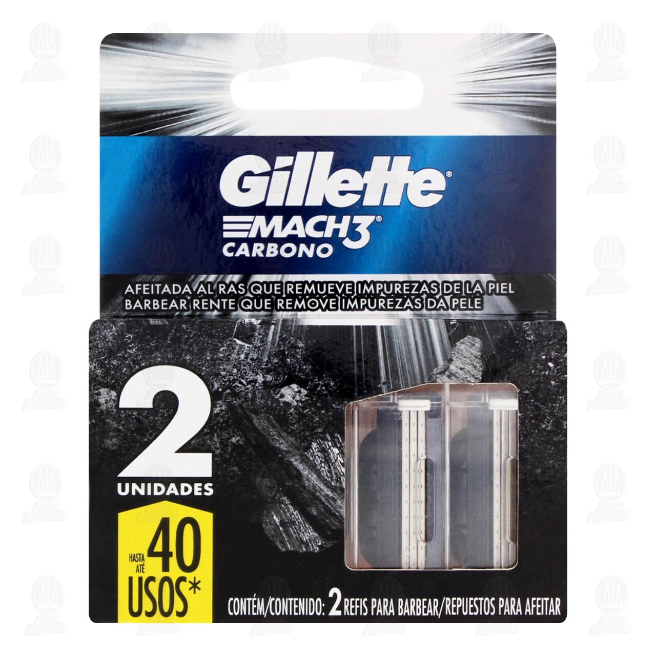Repuestos para Afeitar Gillette Mach3 Carbono, 2 pzas. image number 1