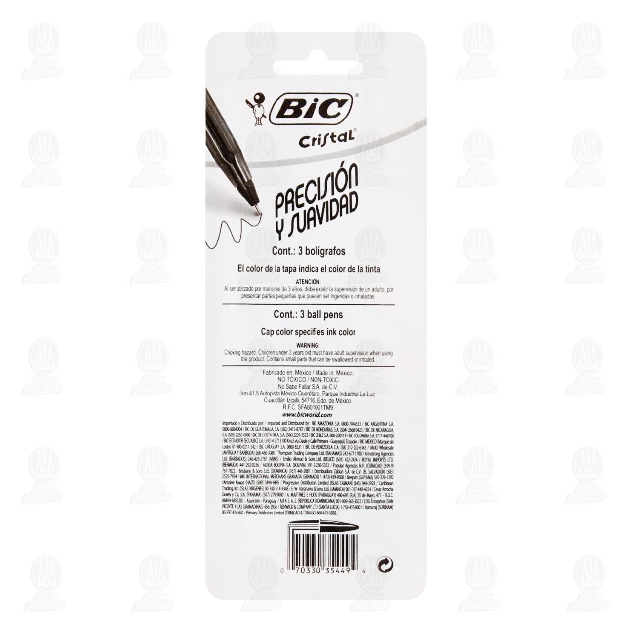 Bolígrafo Bic Cristal Punto Ultrafino color Negro, 3 pzas. image number 1