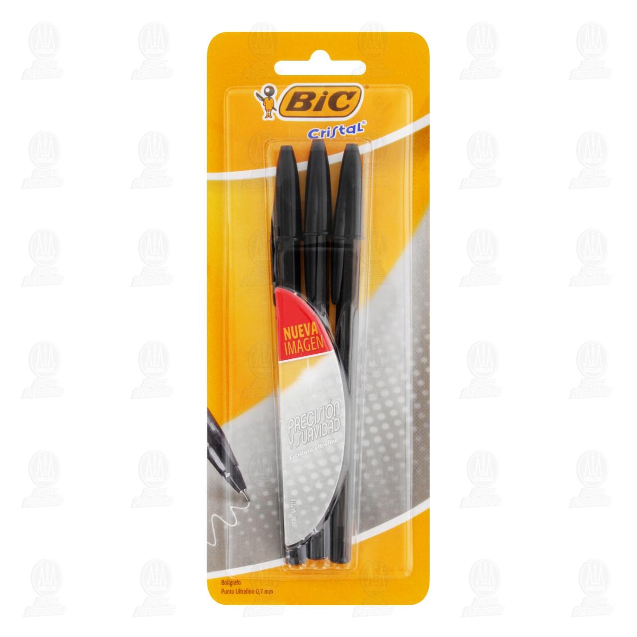 Bolígrafo Bic Cristal Punto Ultrafino color Negro, 3 pzas.
