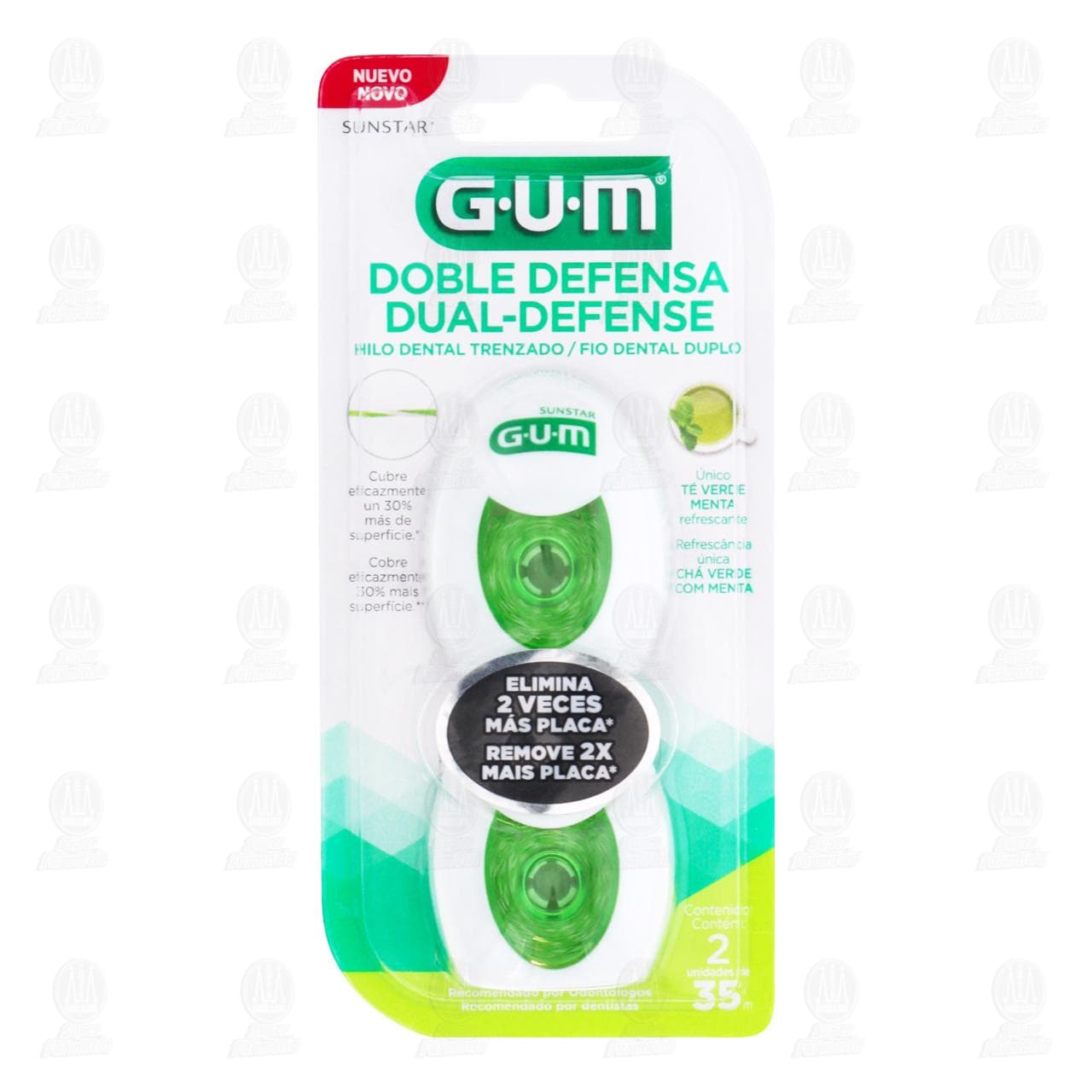 Imagen para Hilo Dental Gum Dual Defense Té Verde Menta, 2 pzas de 35 m c/u.