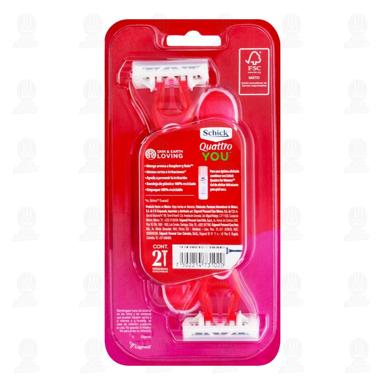 M&aacute;quinas para Afeitar Schick Quattro You Raspberry Rain, 2 pzas. image number 1