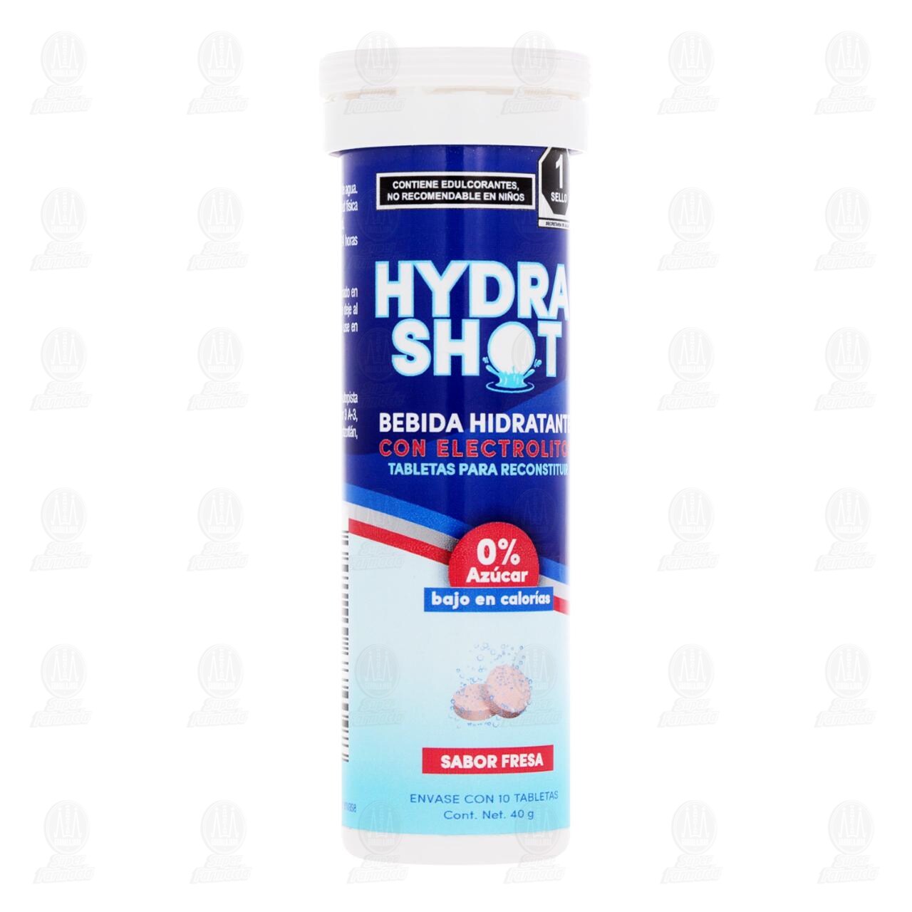 Bebida Hidratante Hydra Shot con Electrolitos 0% Azúcar Sabor Fresa, 10 Tabletas.