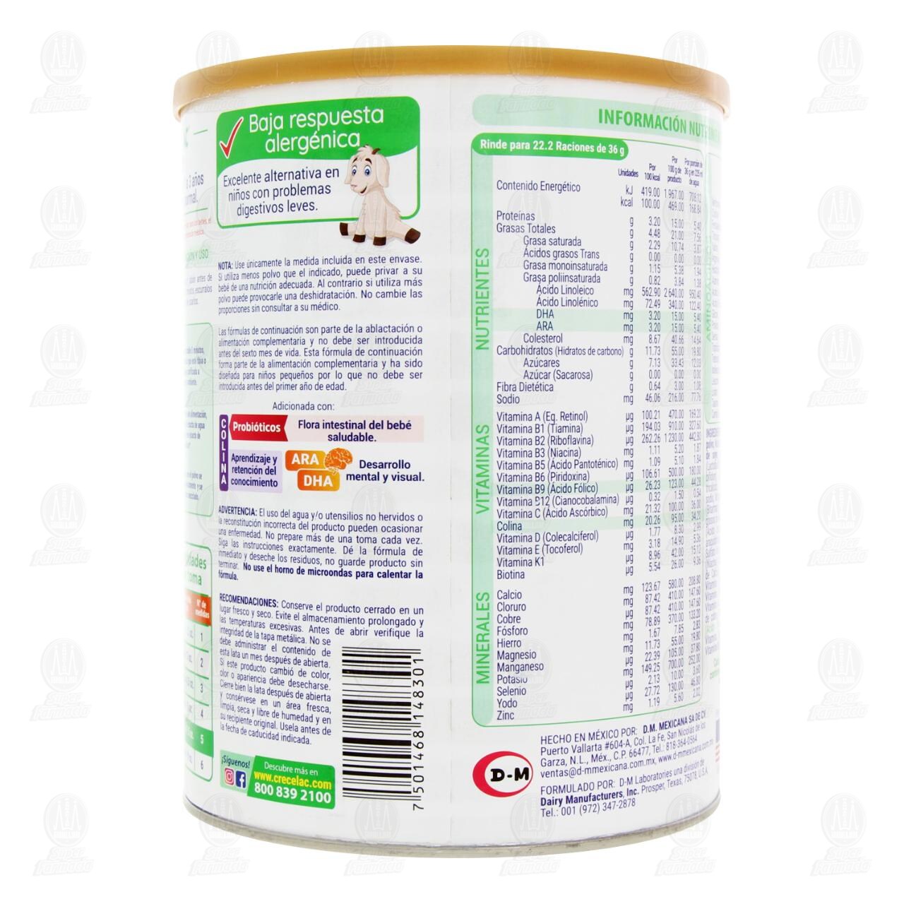 F&oacute;rmula Infantil Crecelac Firstep de Continuaci&oacute;n para Ni&ntilde;os de 1 a 3 a&ntilde;os, 800 gr. image number 2