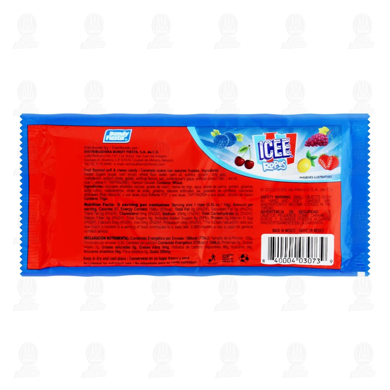 Caramelo Icee Ropes con Sabores Frutales, 50 gr. image number 1