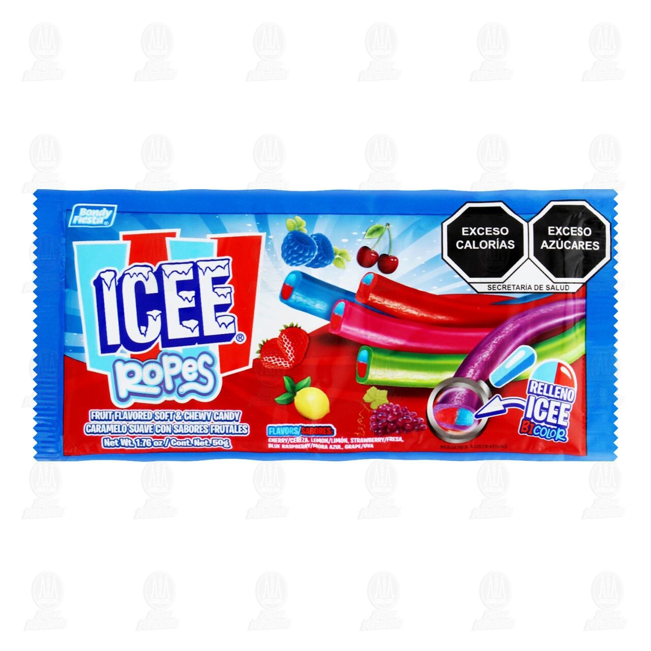 Caramelo Icee Ropes con Sabores Frutales, 50 gr.