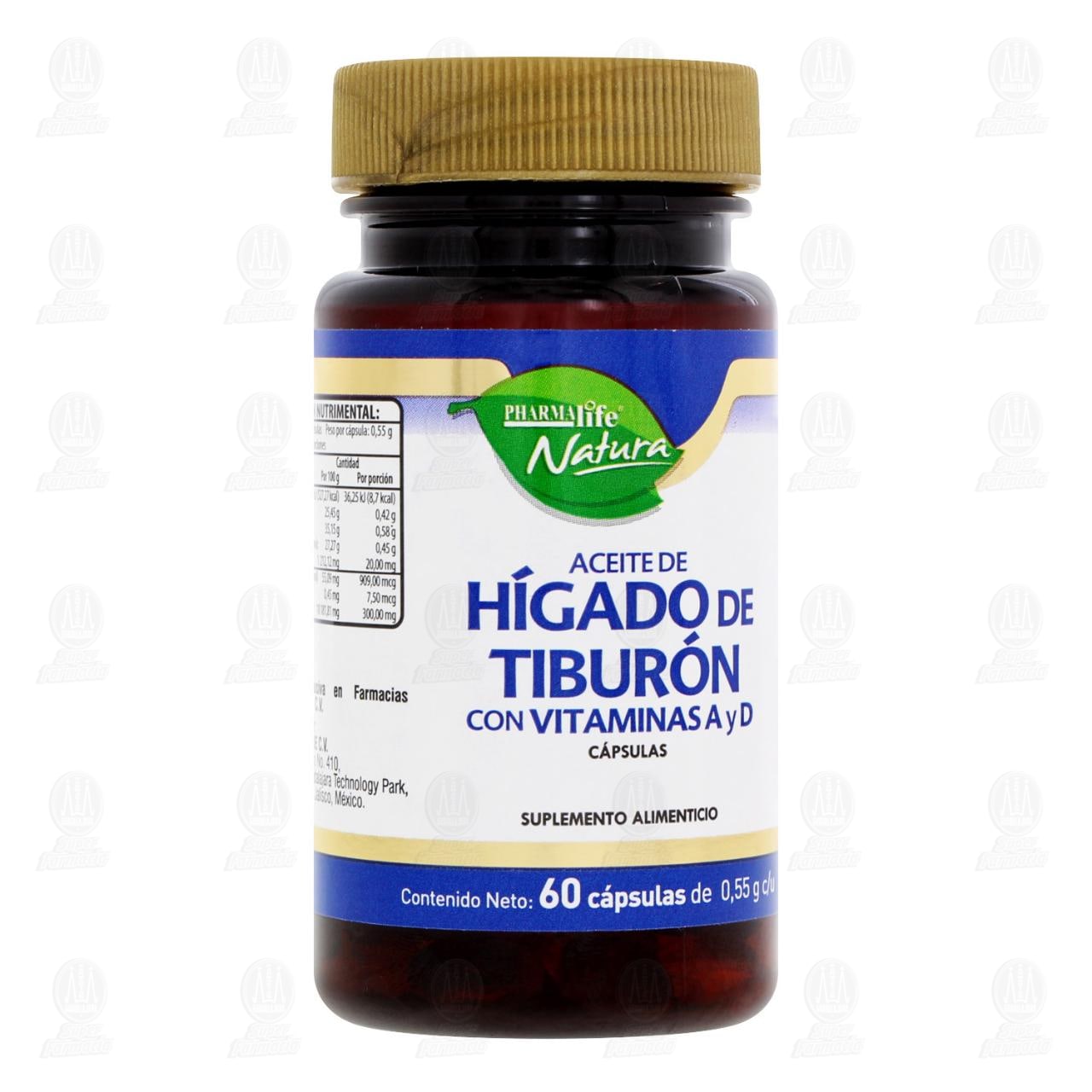 Aceite de H&iacute;gado de Tibur&oacute;n 0.55 gr, 60 C&aacute;psulas Pharmalife Natura.