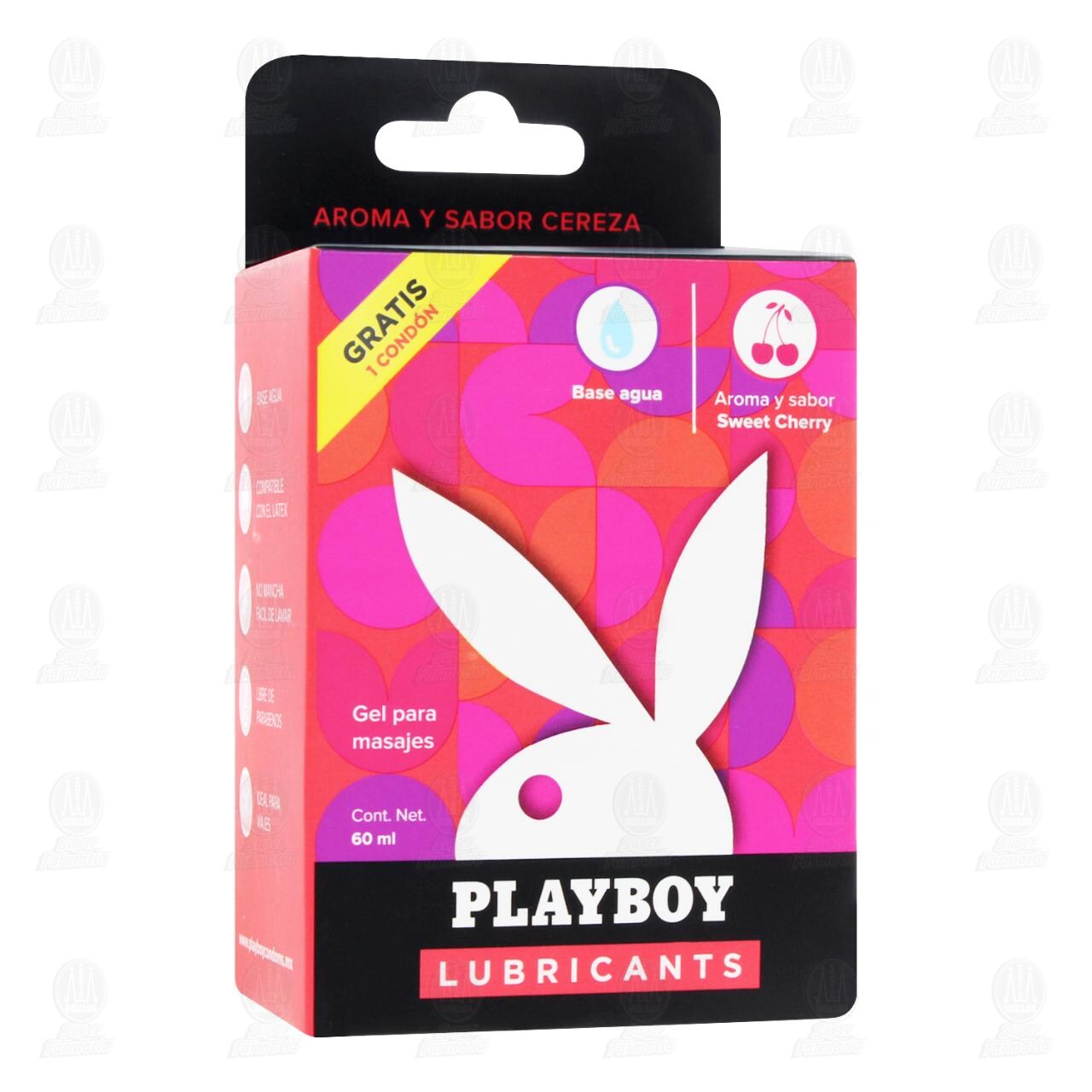 Playboy Lubricants Gel para Masaje Sweet Cherry, 2 pzas (Gel de 60 ml + Condón gratis) image number 0