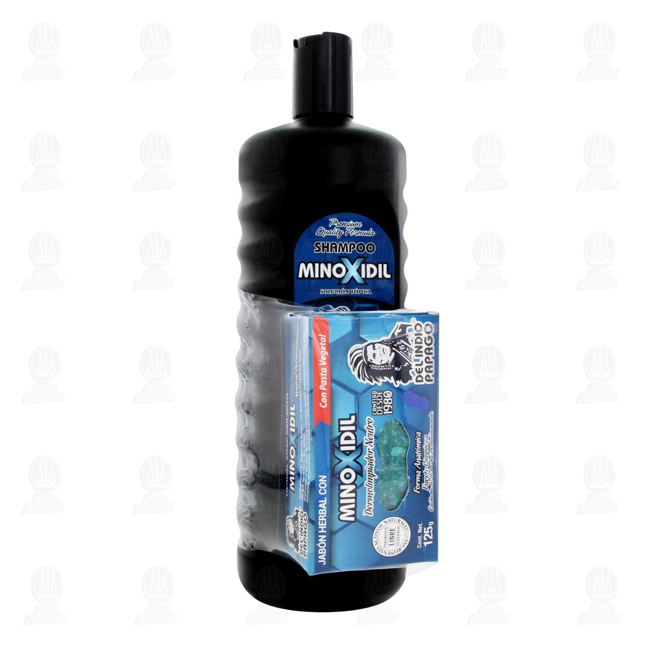 Pack Shampoo Minoxidil Del Indio Papago m&aacute;s Jab&oacute;n Herbal con Minoxidil Dermolimpiador Neutro, 2 pzas. image number 0