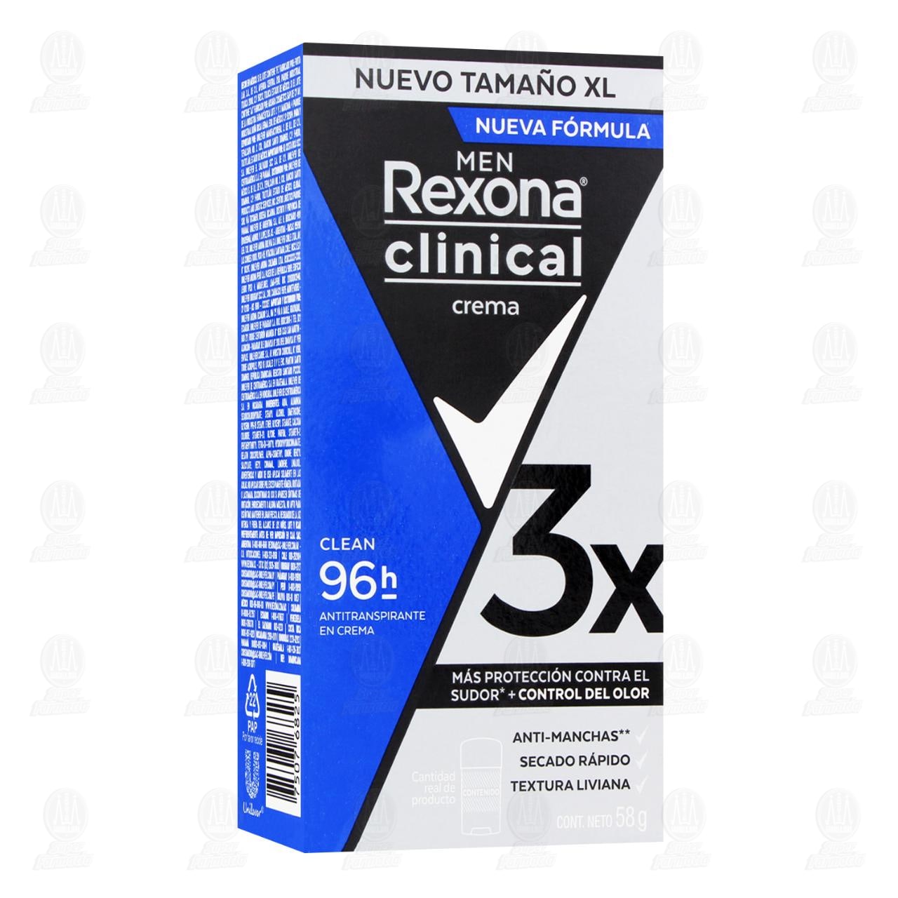 Antitranspirante Men Rexona Clinical Crema Clean 96h, 58 gr.