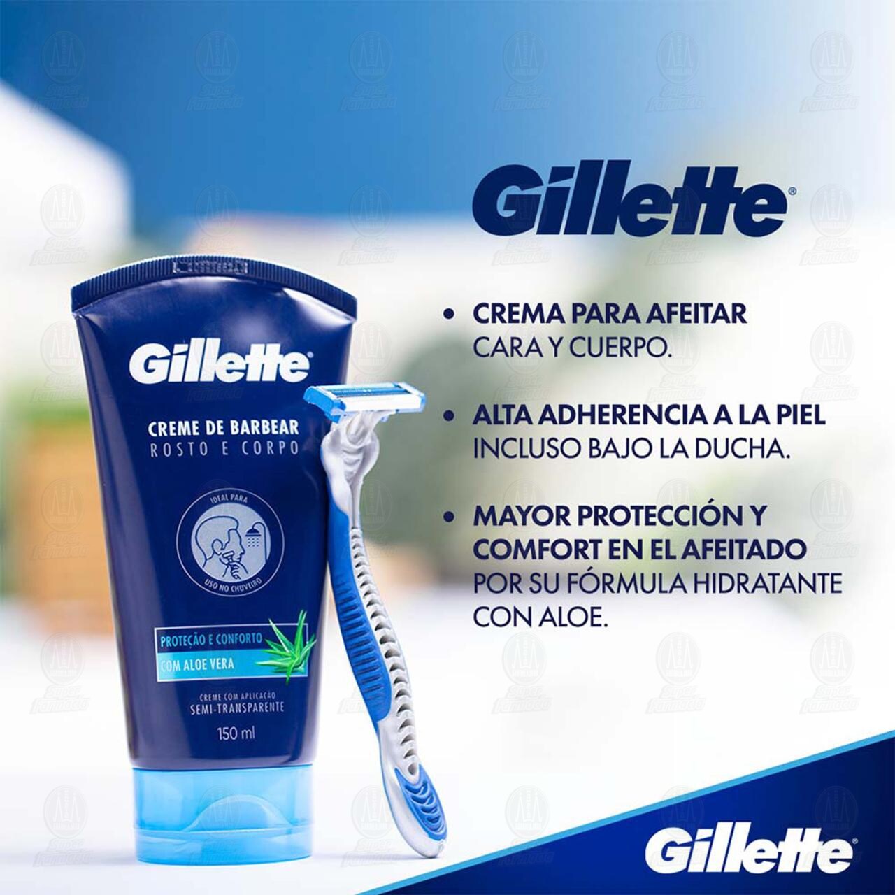 Crema de Afeitar Gillette Cara y Cuerpo con Aloe Vera, 150 ml. image number 2
