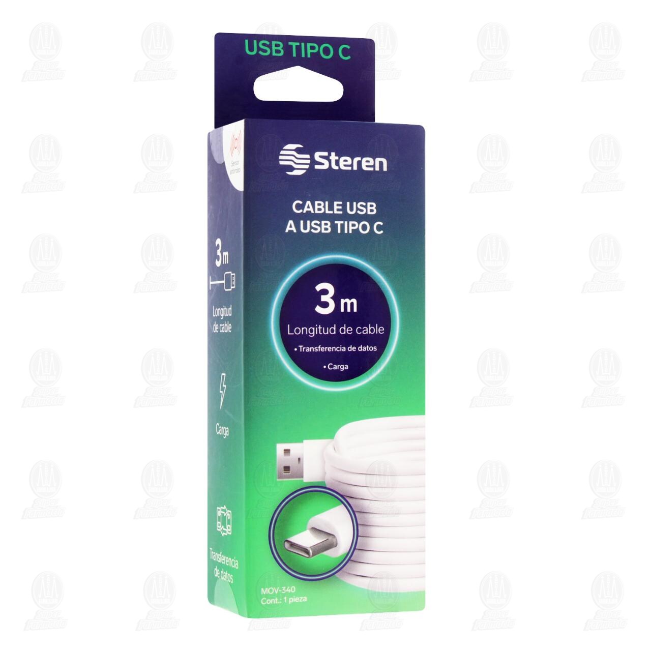 Cable USB Steren a USB Tipo C con Forro PVC, 1 pza. image number 0