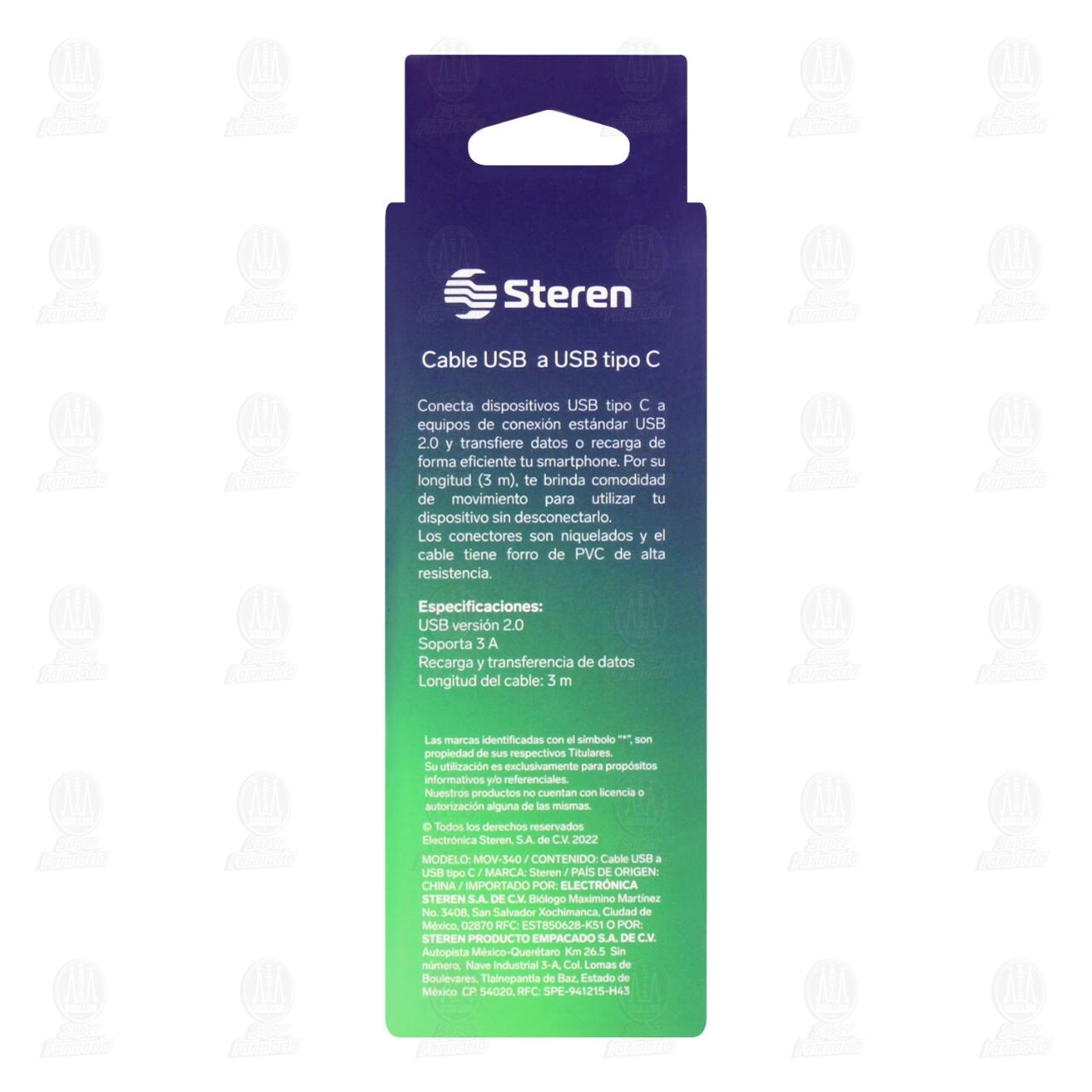 Cable USB Steren a USB Tipo C con Forro PVC, 1 pza. image number 2