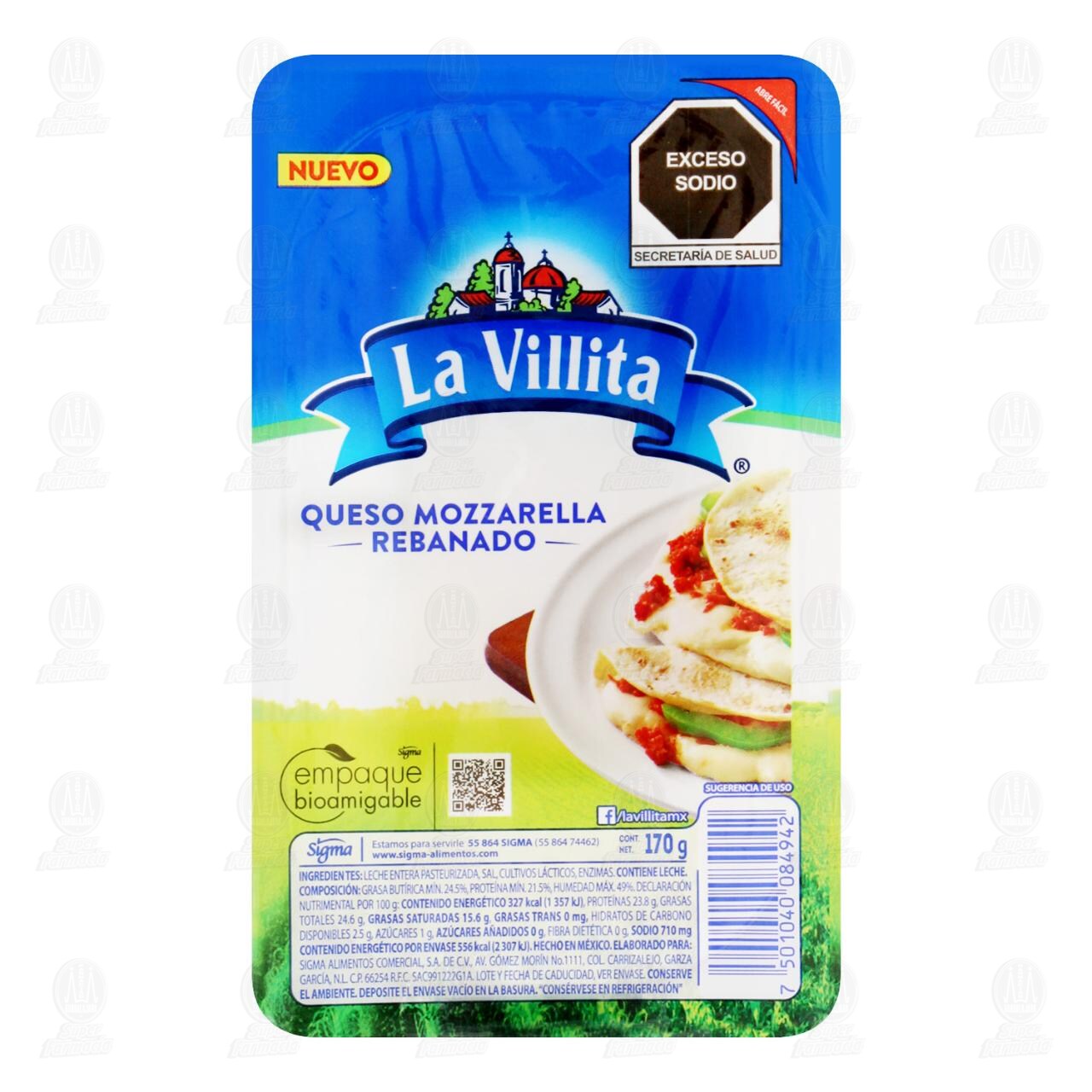 Queso Mozzarella La Villita Rebanado, 170 gr. image number 0