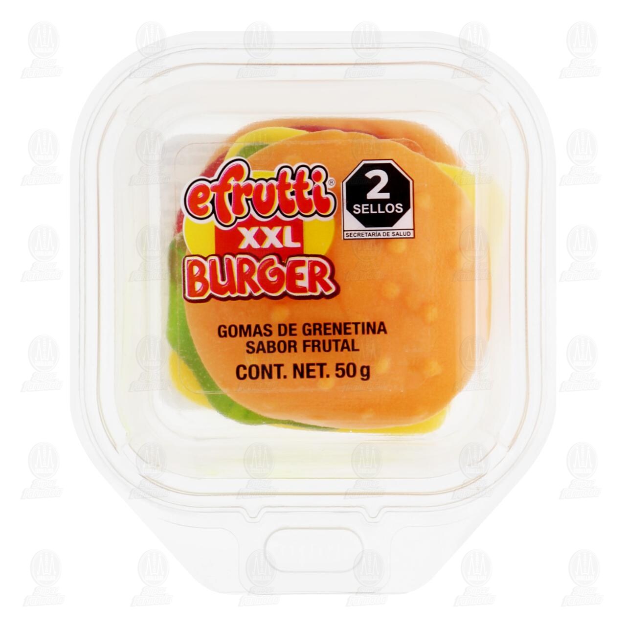 Gomas de Grenetina Efrutti XXL Burger Sabor frutal, 50 gr. image number 0