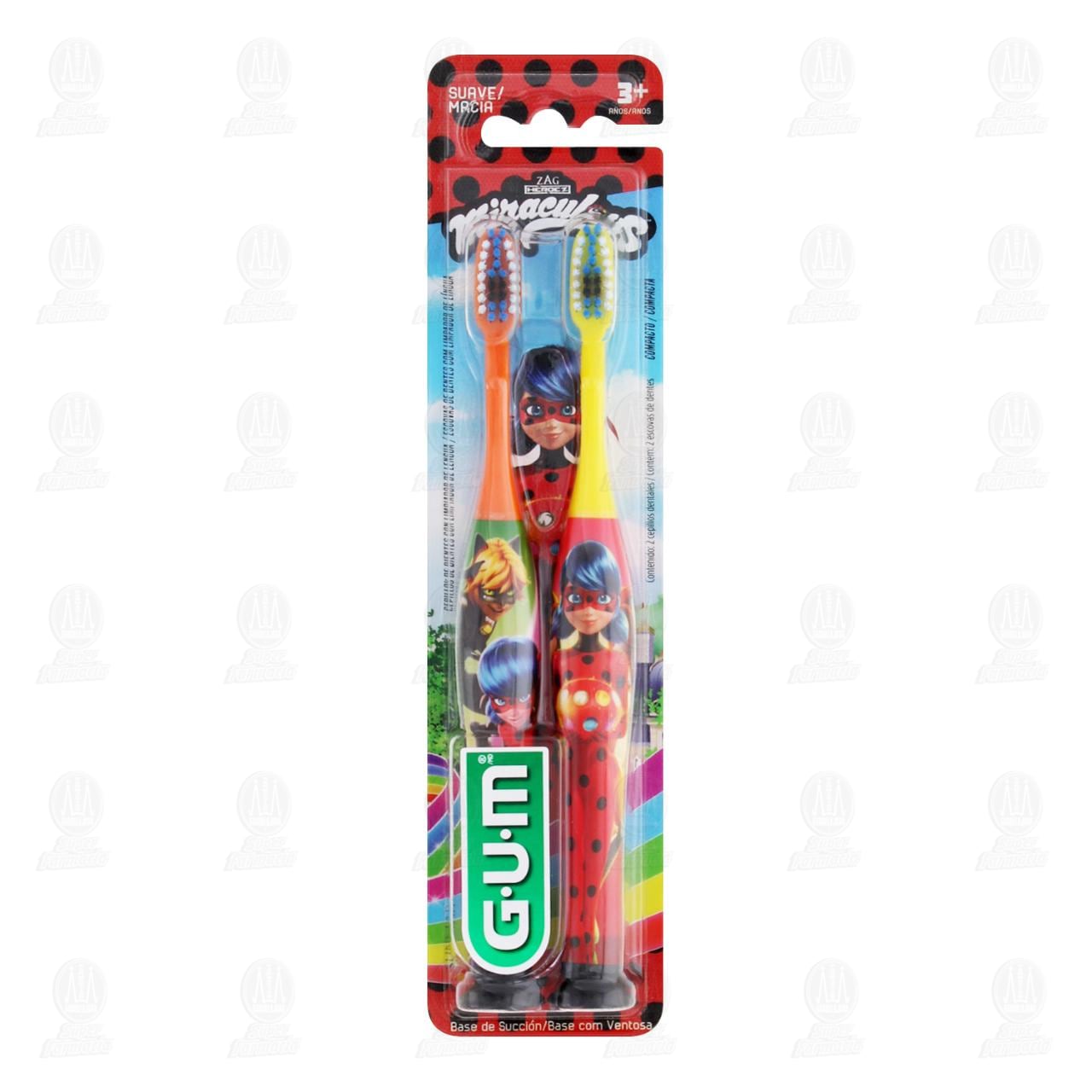Imagen para Cepillo de Dientes Gum Miraculous para Niños con Cerdas Suaves y Limpiador de Lengua, 2 pzas.
