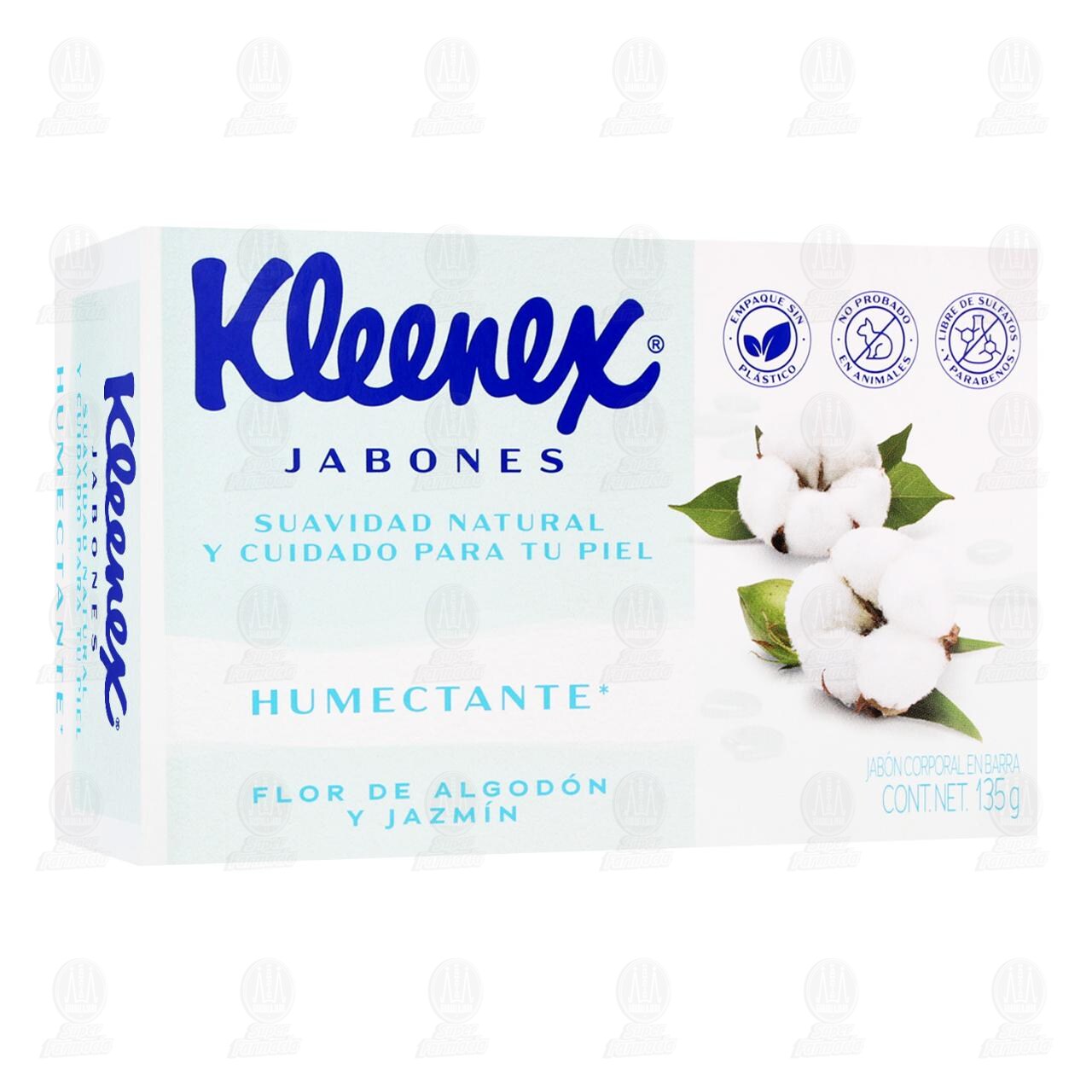 Jab&oacute;n Kleenex Humectante Flor de Algod&oacute;n y Jazm&iacute;n, 135 gr.