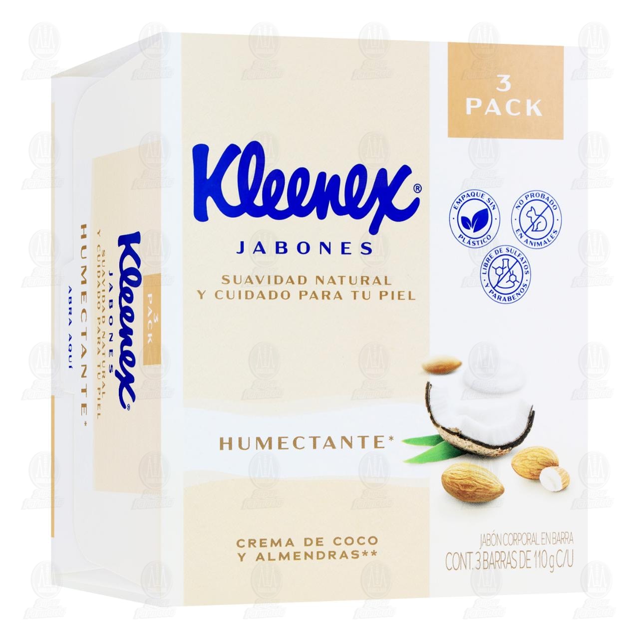 Pack Jab&oacute;n Kleenex Humectante Crema de Coco y Almendras, 3 Barras de 110 gr c/u. image number 0