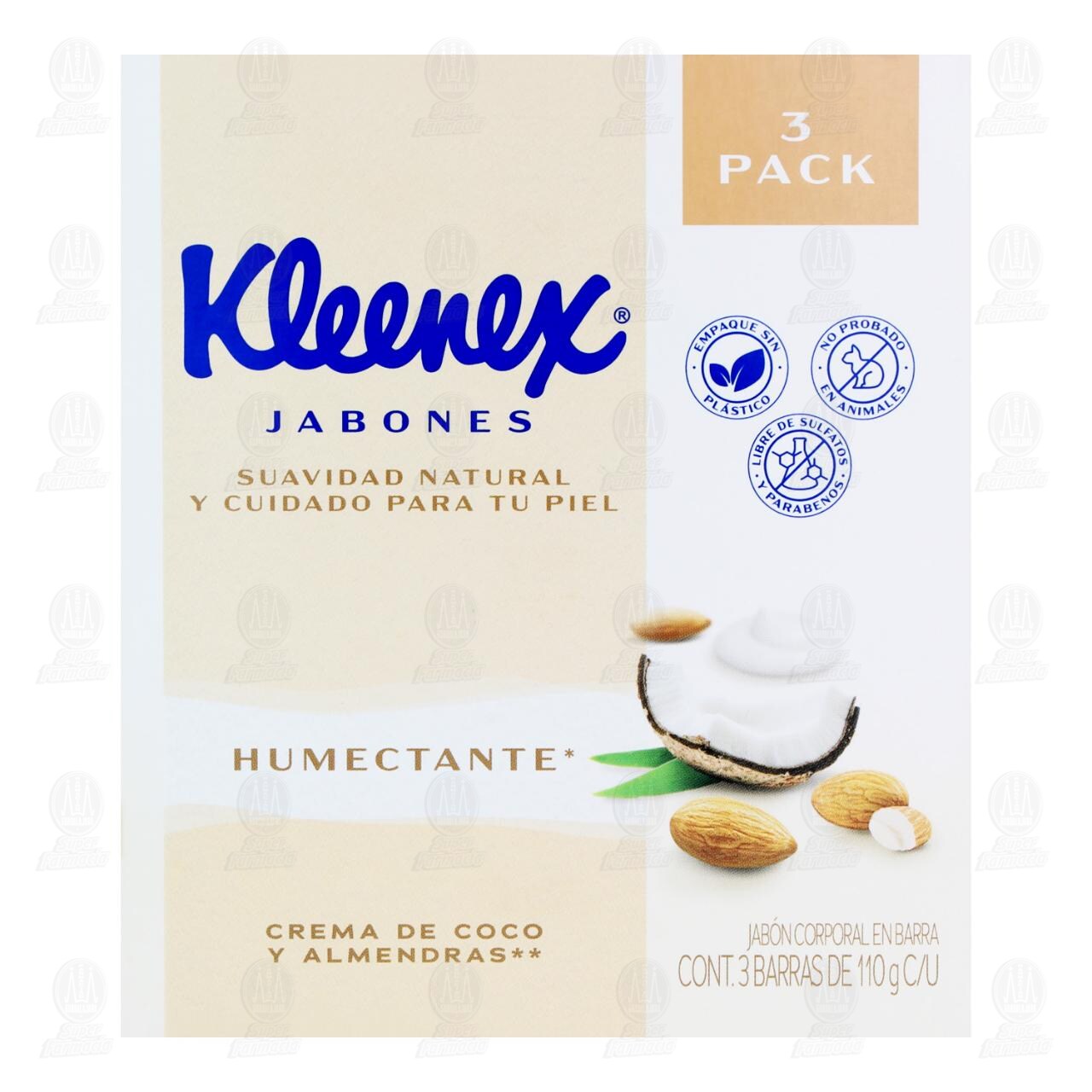 Pack Jab&oacute;n Kleenex Humectante Crema de Coco y Almendras, 3 Barras de 110 gr c/u. image number 1