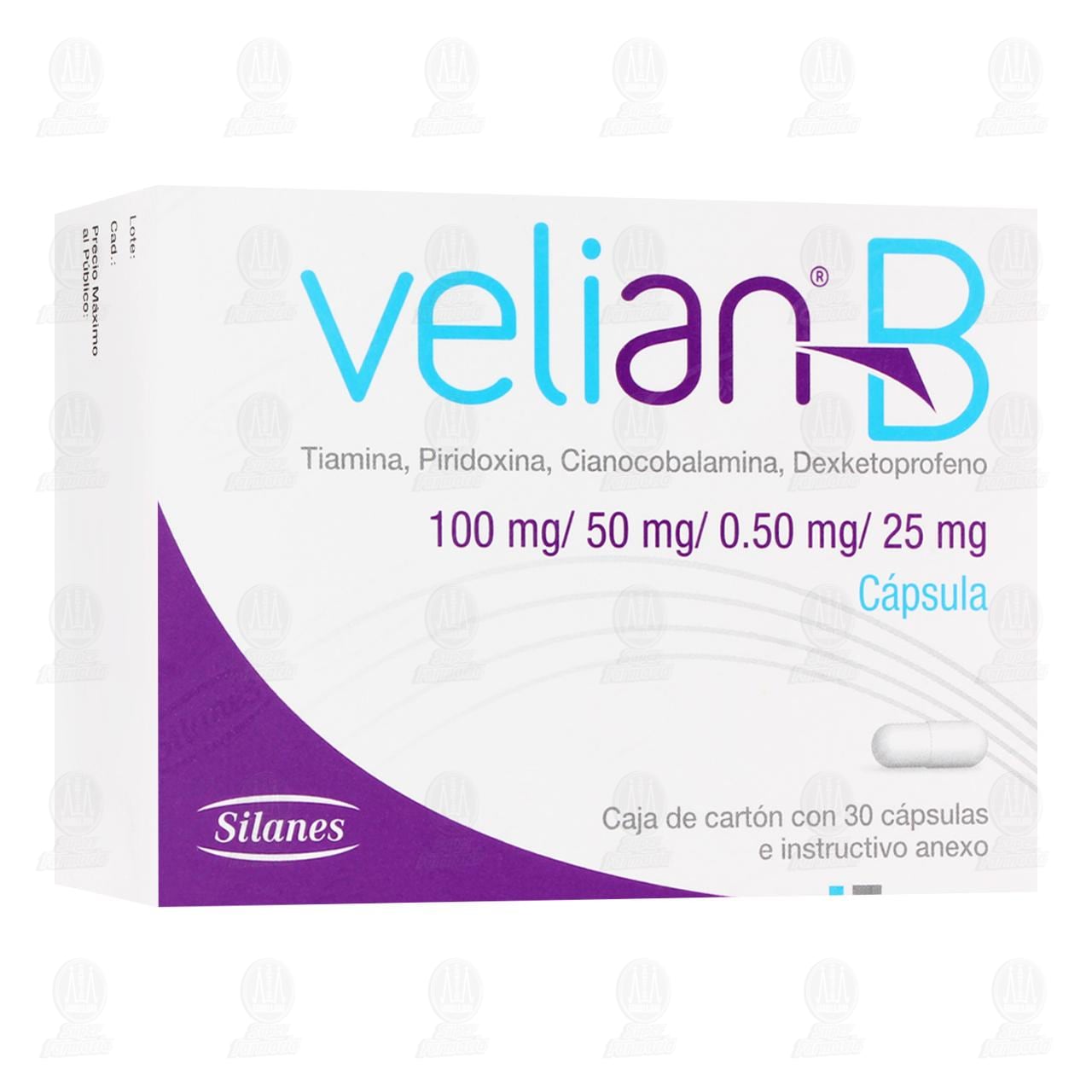 Velian B 100mg/50mg/0.50mg/25mg, 30 Capsulas. image number 0