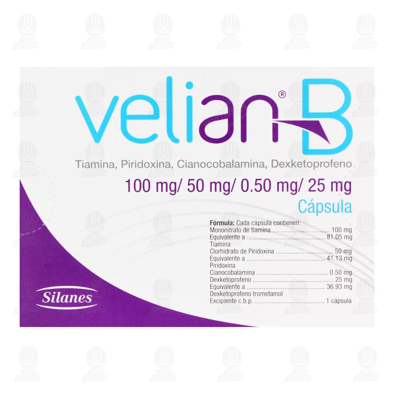 Velian B 100mg/50mg/0.50mg/25mg, 30 Capsulas. image number 2