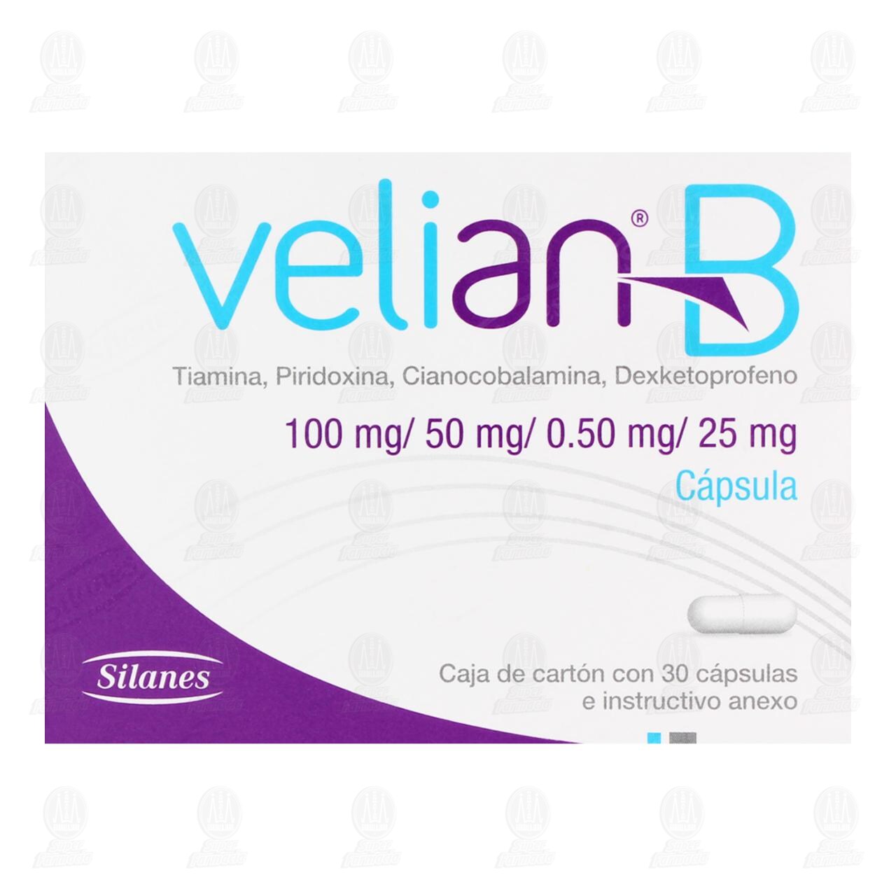 Velian B 100mg/50mg/0.50mg/25mg, 30 Capsulas. image number 1