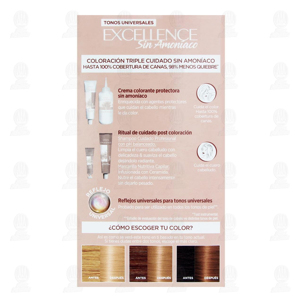 Tinte L'or&eacute;al Excellence Sin Amon&iacute;aco Coloraci&oacute;n Triple Cuidado Color Rubio Claro Universal (8U), 1 pz. image number 2