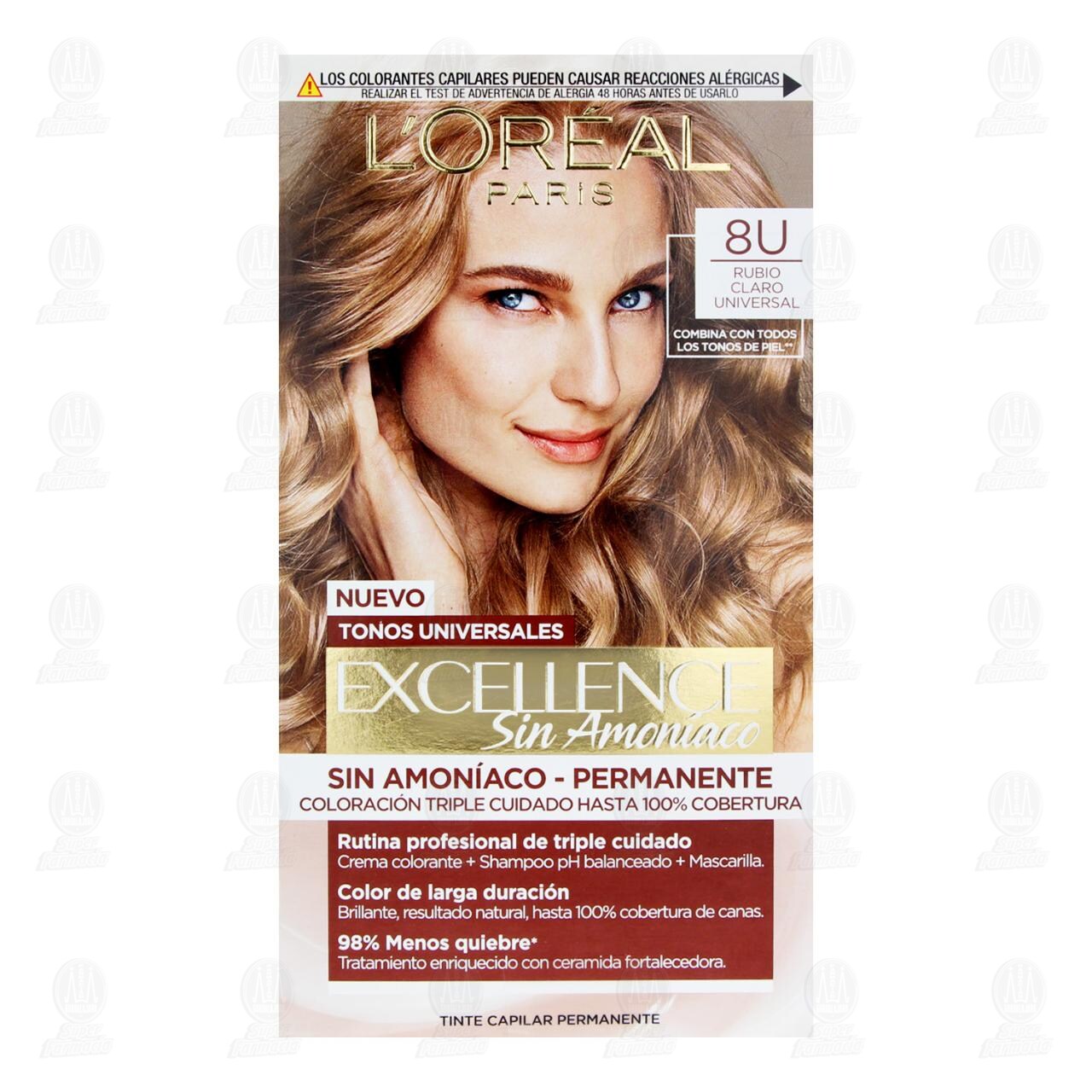 Tinte L'or&eacute;al Excellence Sin Amon&iacute;aco Coloraci&oacute;n Triple Cuidado Color Rubio Claro Universal (8U), 1 pz. image number 1