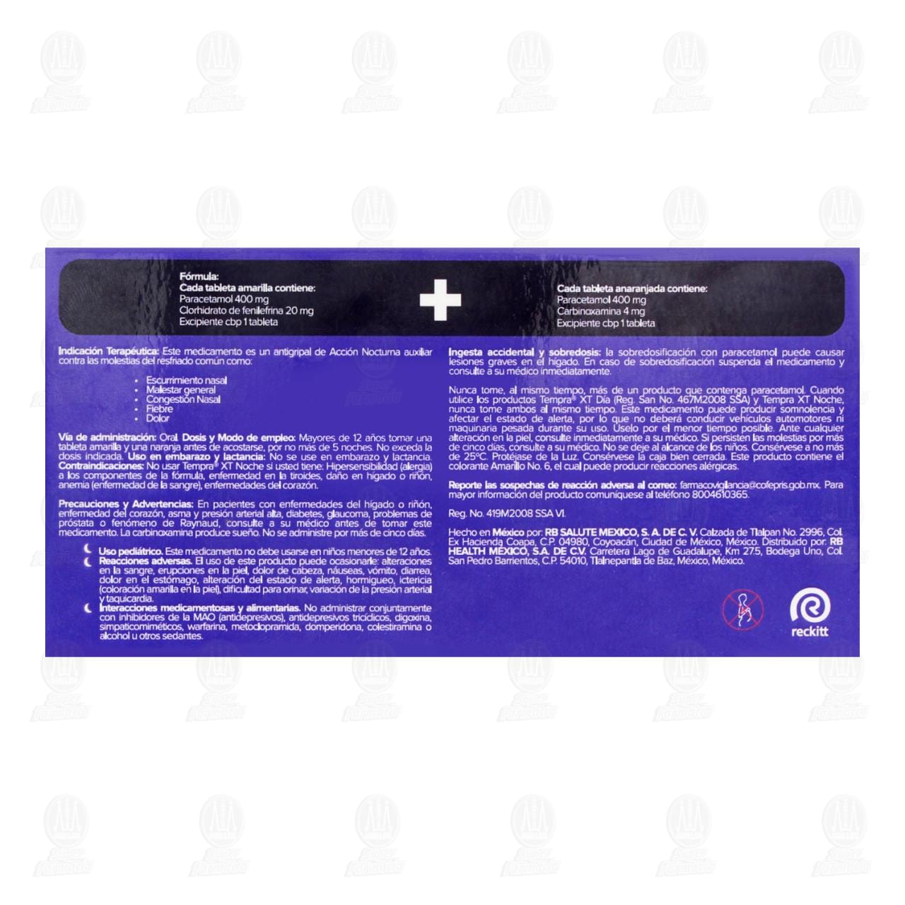 Tempra XT Noche 800mg/20mg/4 mg, 12 Tabletas. image number 2