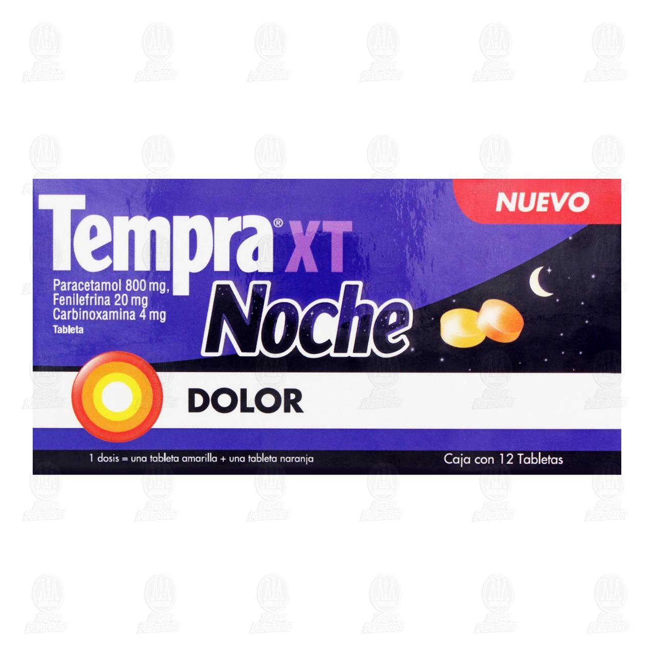 Tempra XT Noche 800mg/20mg/4 mg, 12 Tabletas. image number 1