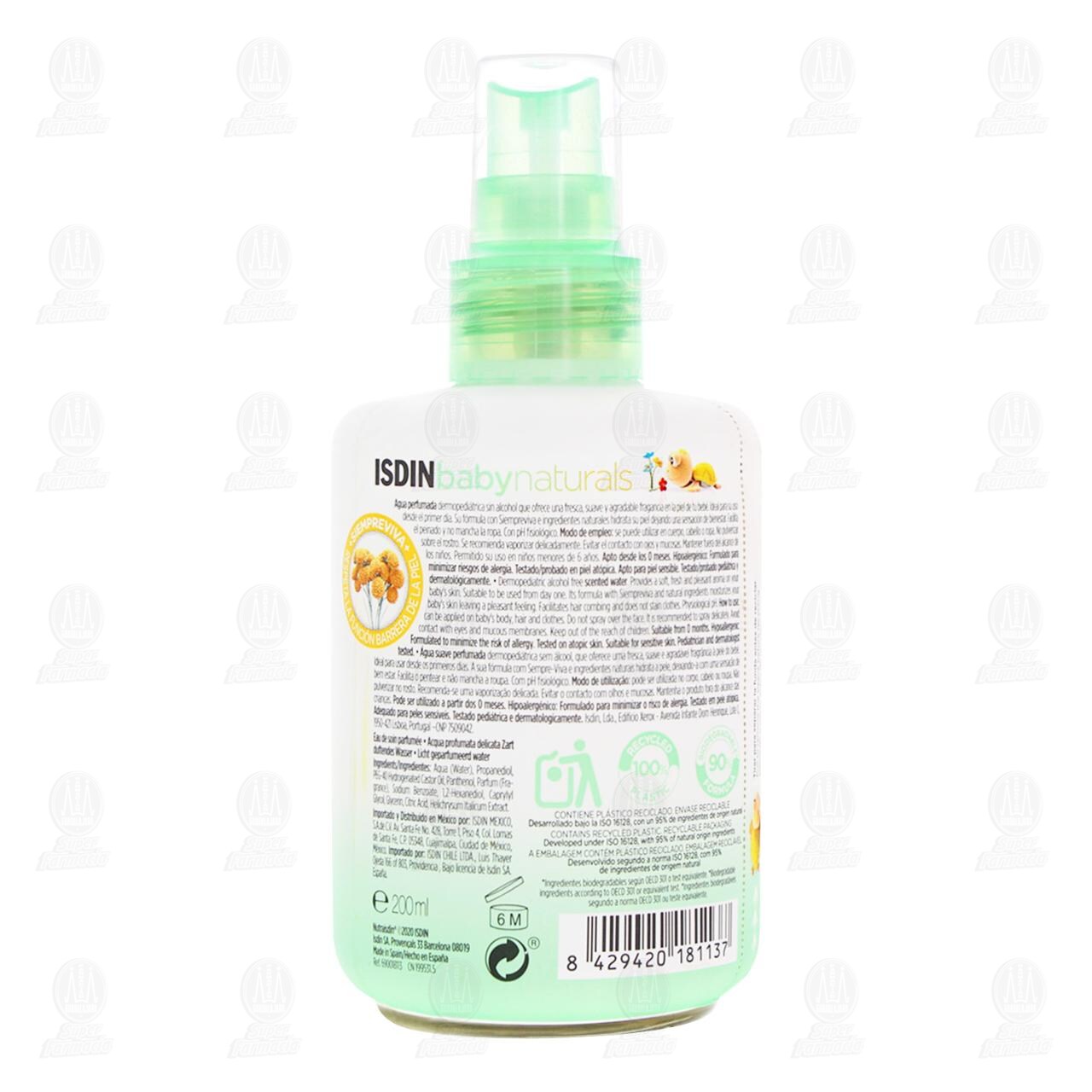 Isdin Baby Naturals Agua Suave Perfumada, 200 ml. image number 2