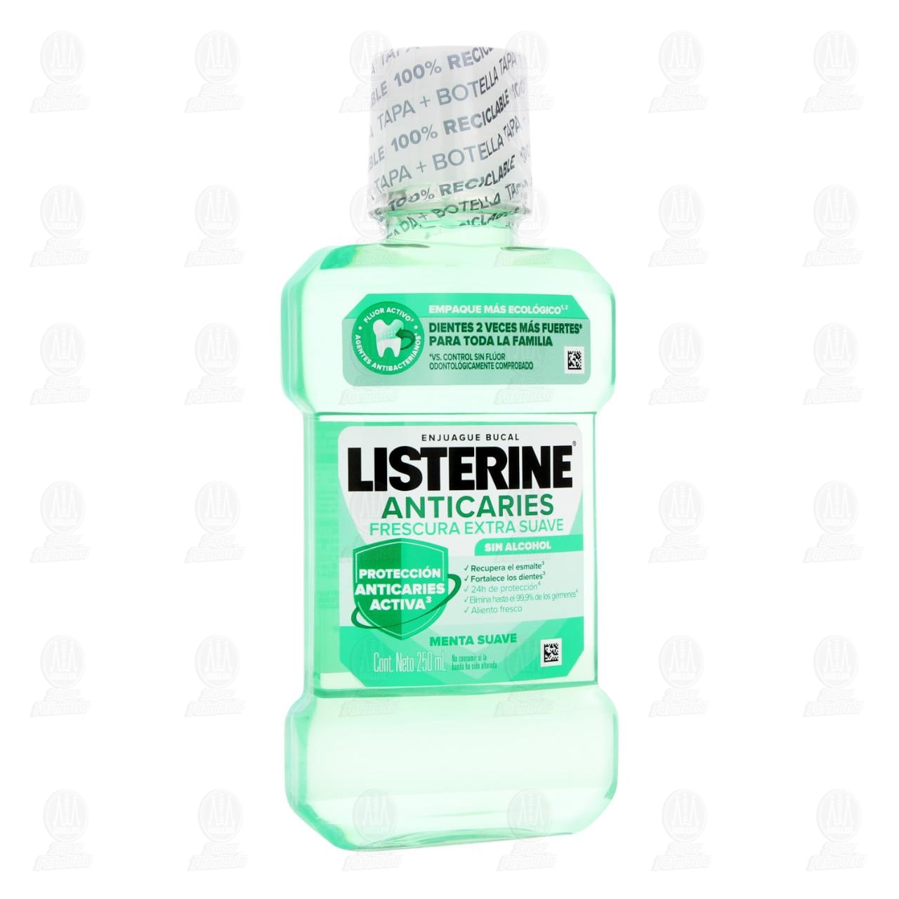 Enjuague Bucal Listerine Anticaries Frescura Extra Suave Sin Alcohol, 250 ml