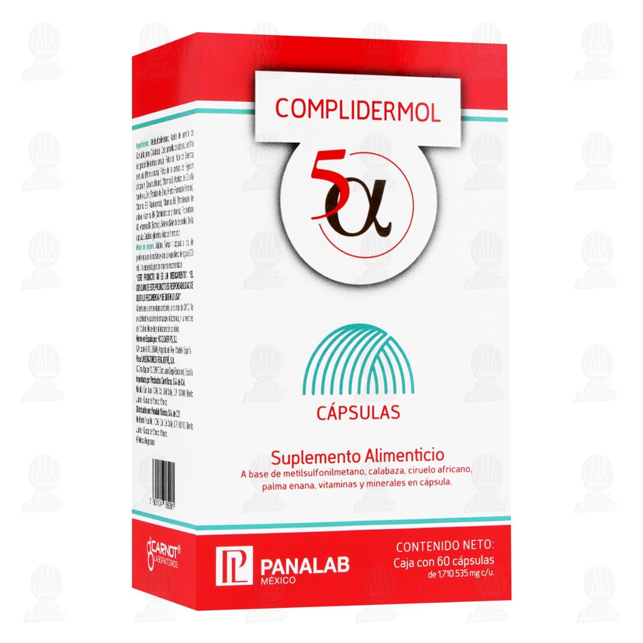 Imagen para Suplemento Alimenticio Complidermol 5 Alfa, 60 Cápsulas.