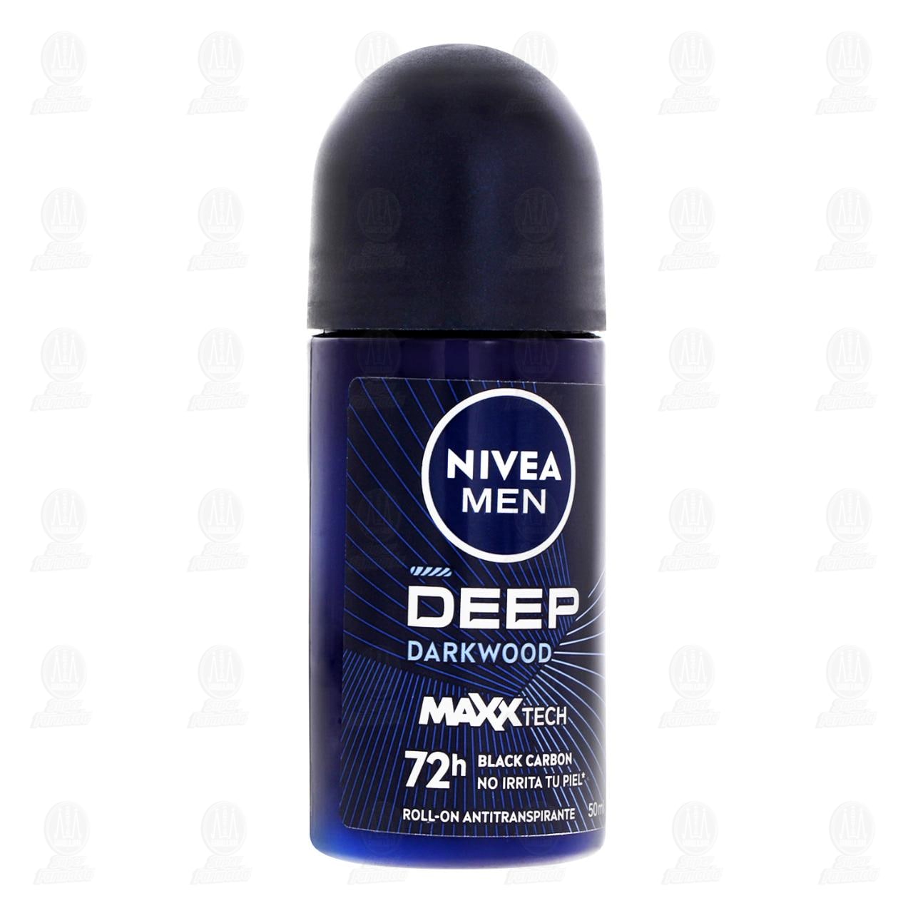 Nivea Men Deep Darkwood Antitranspirante Black Carbon Roll On, 50 ml.