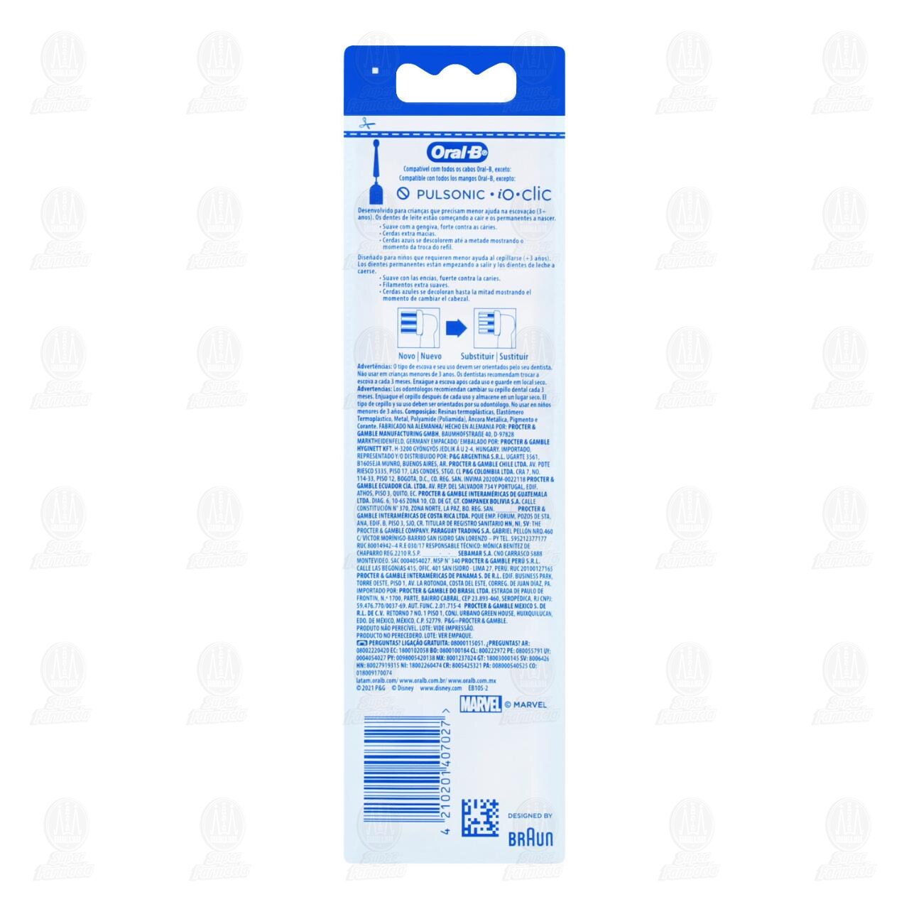 Cabezales de Repuesto para Cepillo Dental El&eacute;ctrico Oral-B Marvel Spiderman, 2 pzas. image number 1