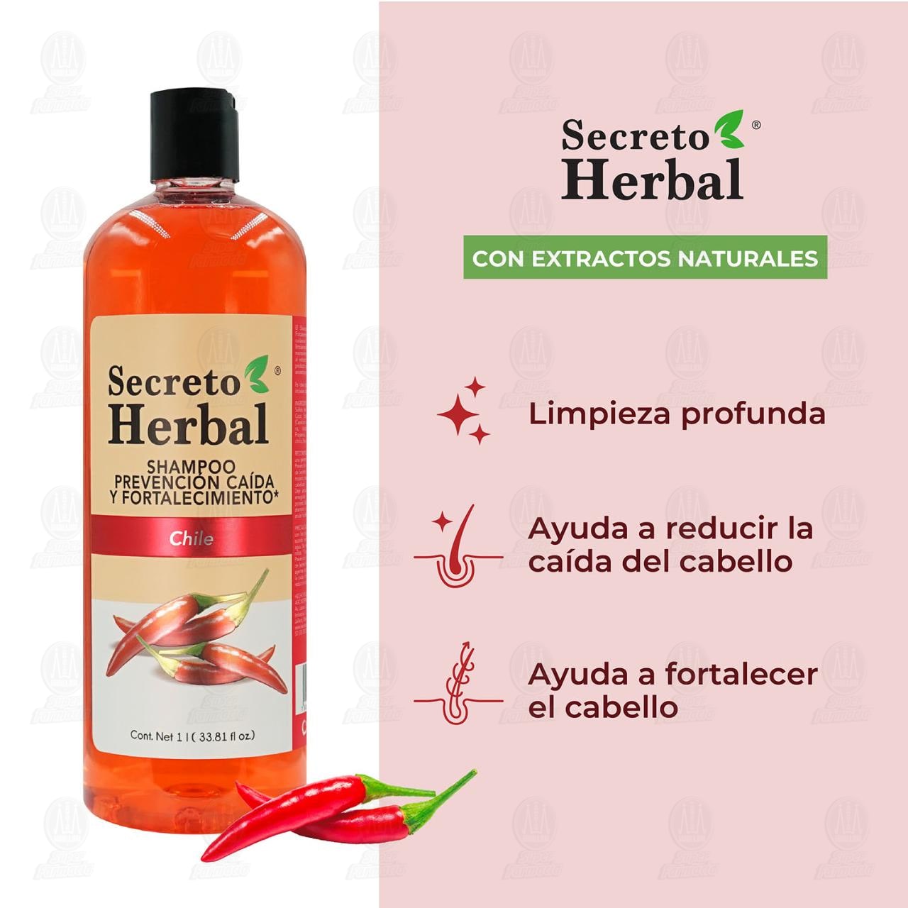 Shampoo Secreto Herbal Prevenci&oacute;n Ca&iacute;da y Fortalecimiento con Chile, 1 l. image number 2