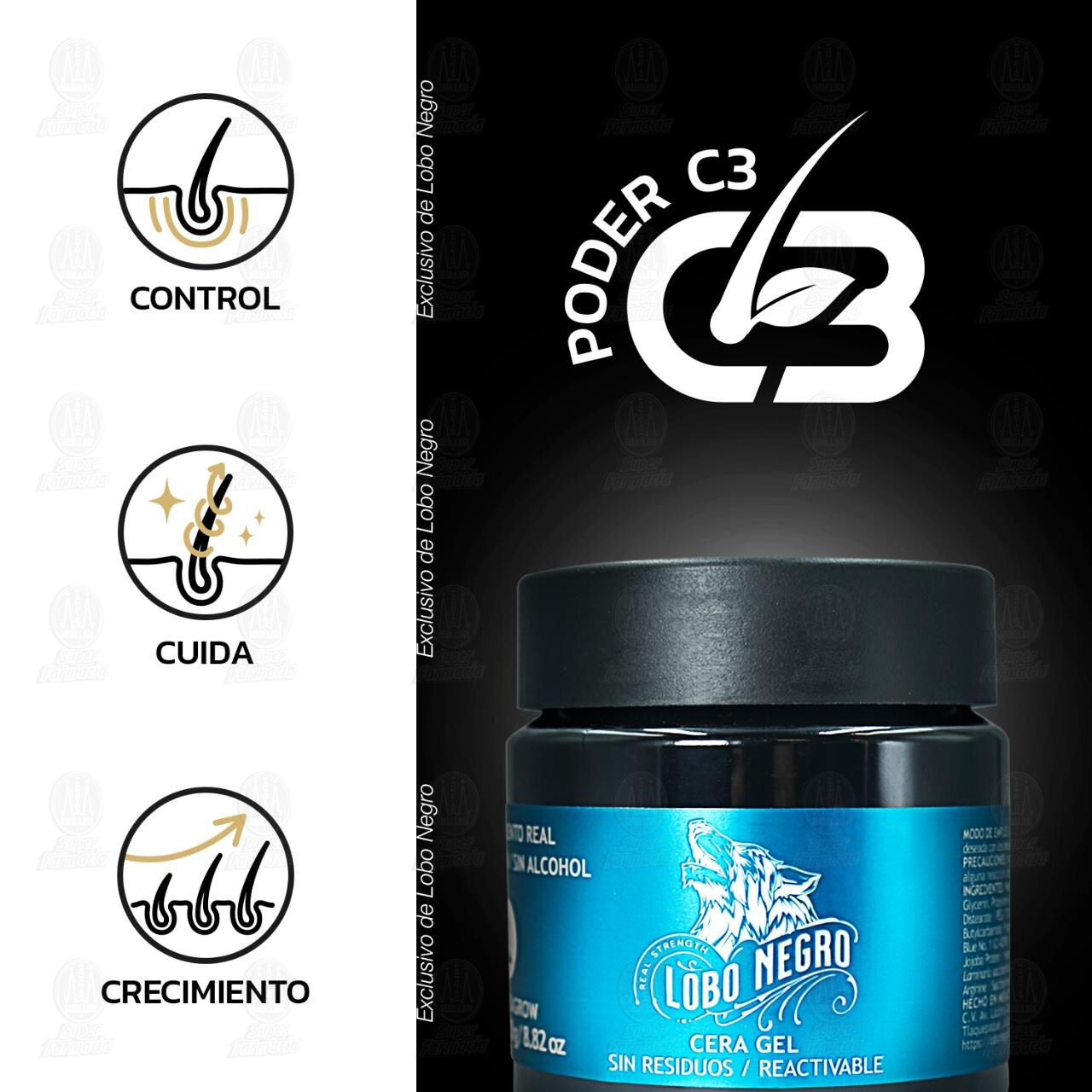 Cera Gel para Cabello Lobo Negro, 250 gr. image number 3
