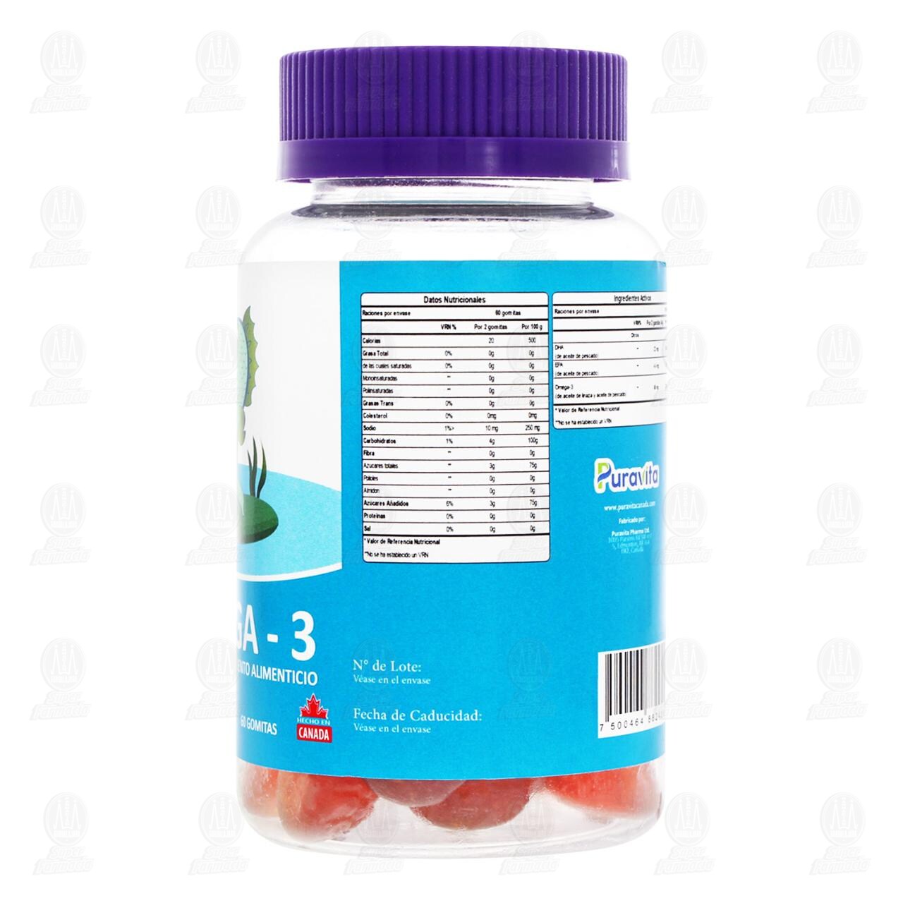 Omega 3 Suplemento Alimenticio Pura Kid, 60 Gomitas. image number 2