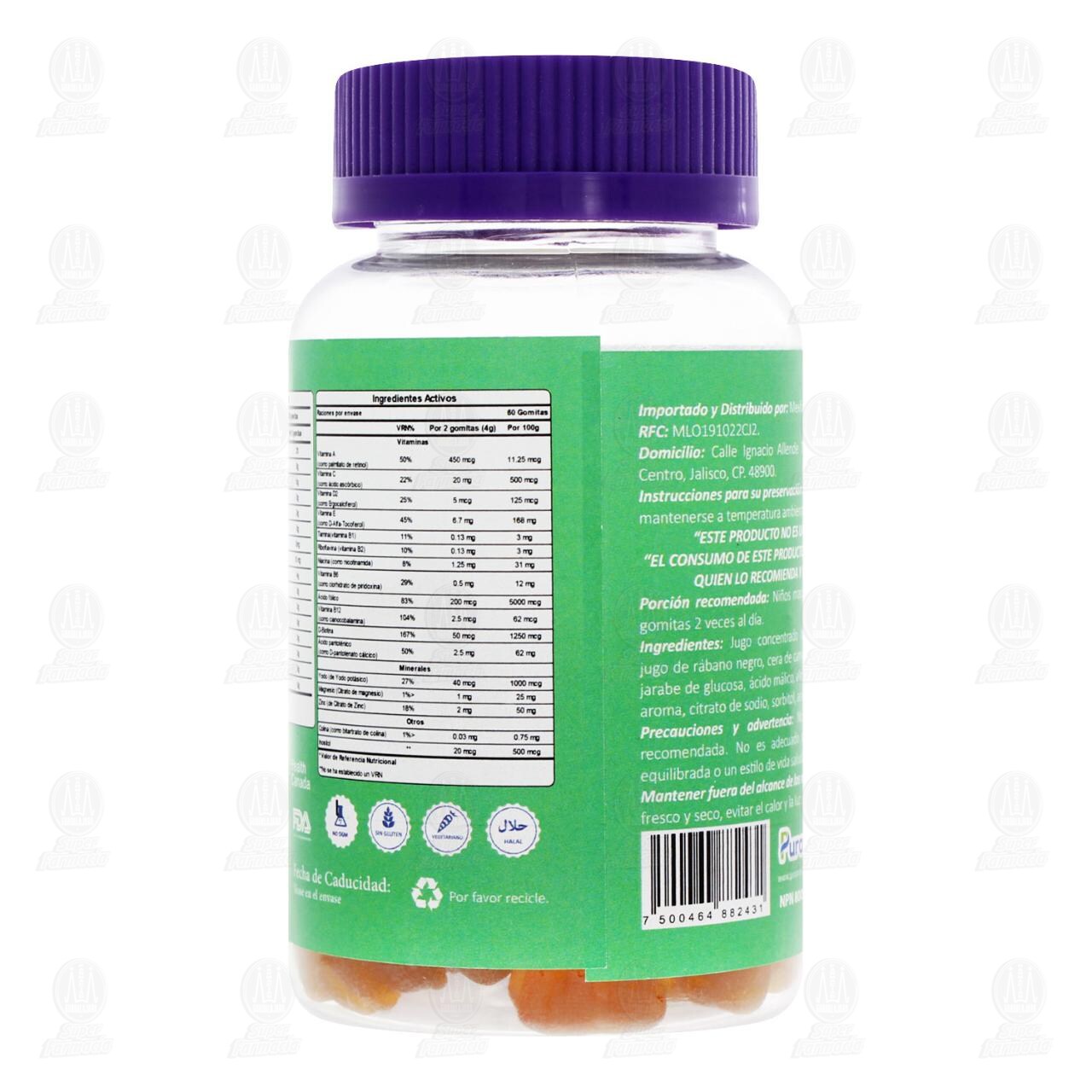 Multivitam&iacute;nico + Minerales Suplemento Alimenticio Pura Kid, 60 Gomitas. image number 2