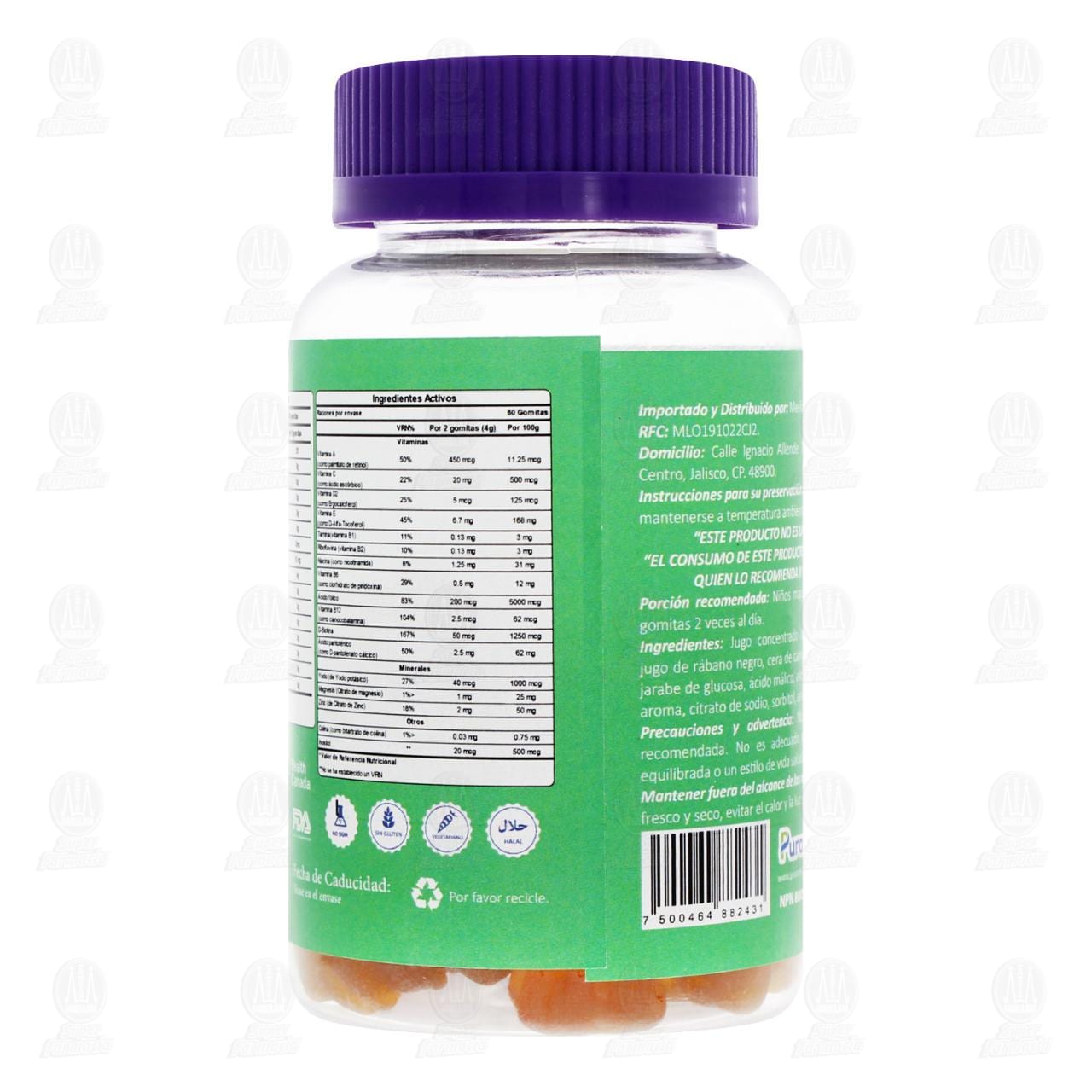 Multivitam&iacute;nico + Minerales Suplemento Alimenticio Pura Kid, 60 Gomitas. image number 2