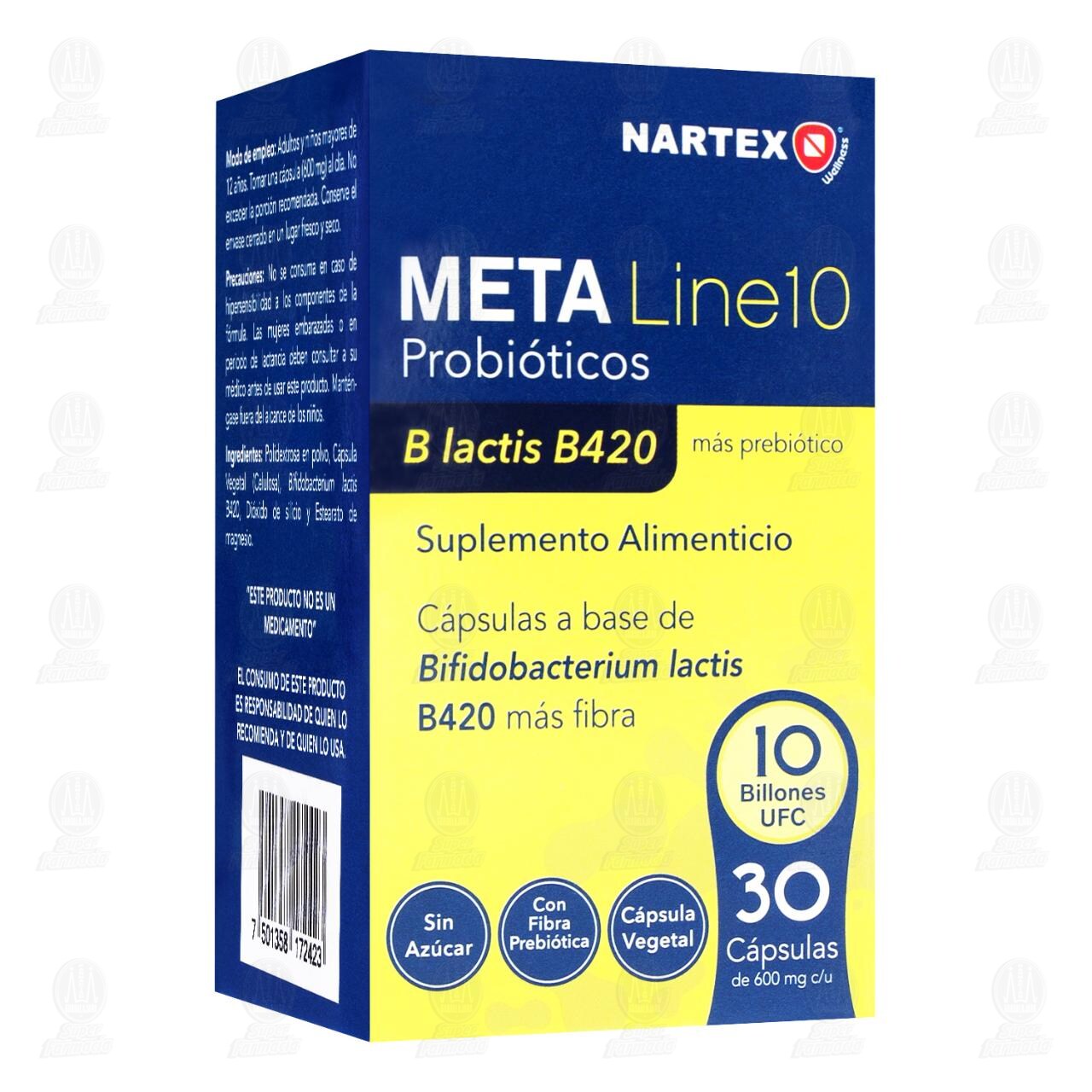Suplemento Alimenticio Nartex Meta Line10 Probióticos 10 Billones UFC, 30 Cápsulas.