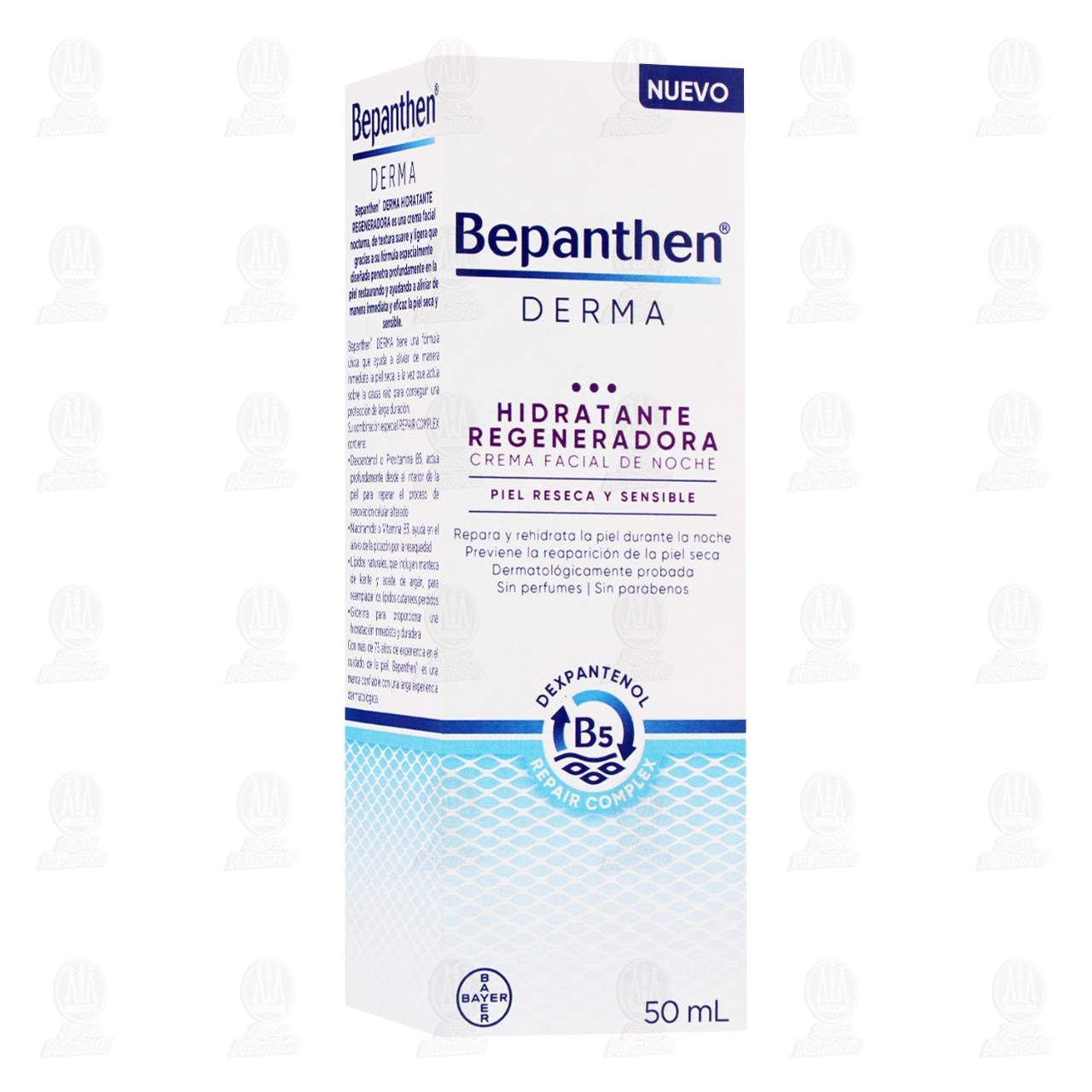 Bepanthen Derma Crema Facial de Noche Hidratante Regeneradora para Piel Reseca y Sensible, 50 ml.