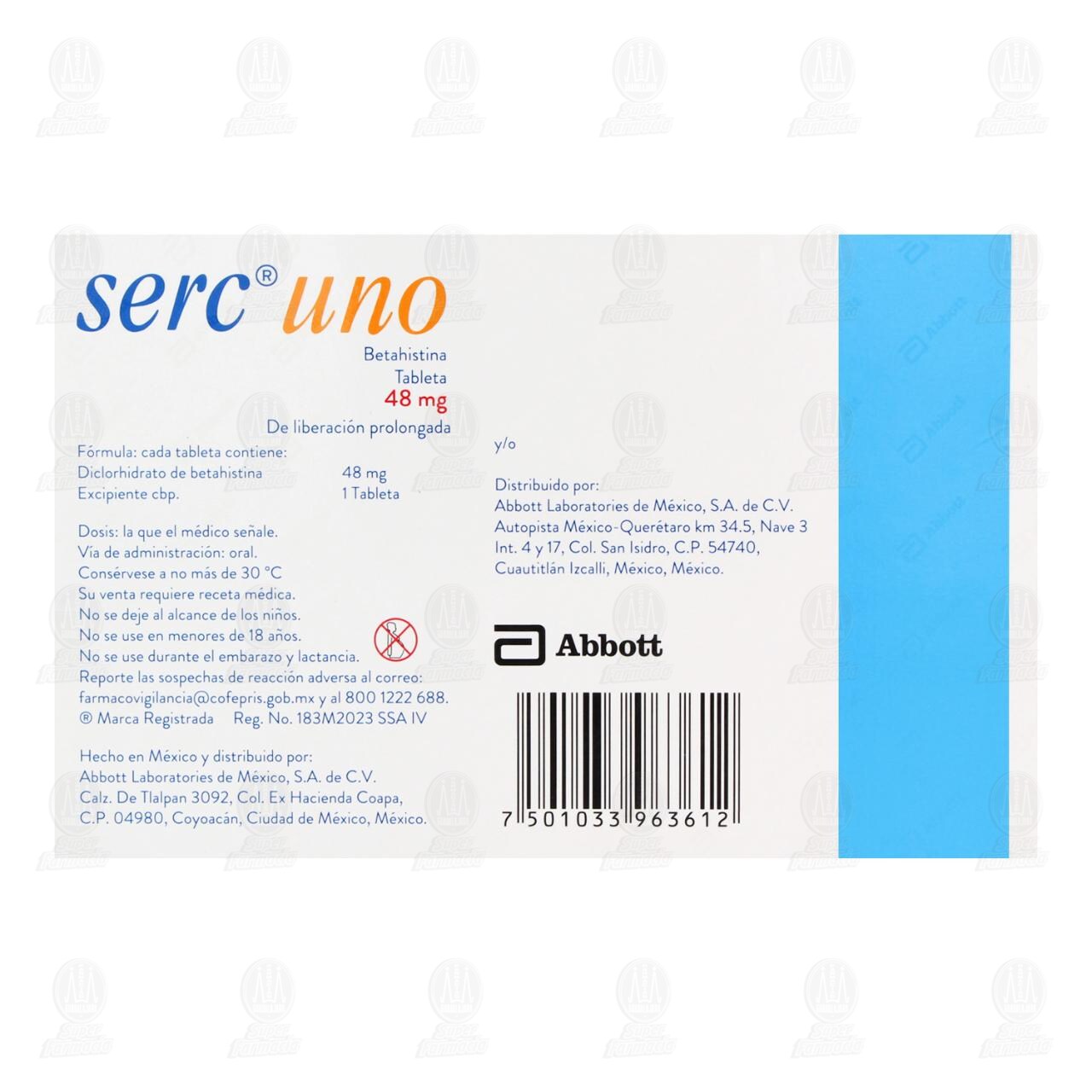 Serc Uno 48 mg, 30 tabletas. image number 2