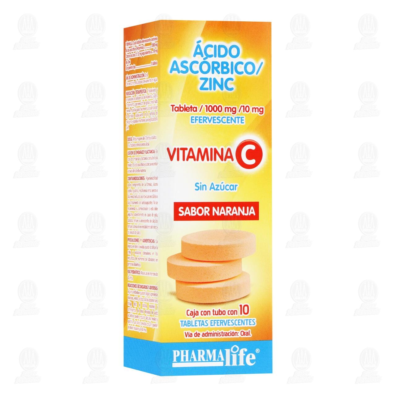 &Aacute;cido Asc&oacute;rbico, Zinc 1000mg/10mg, 10 Tabletas Pharmalife. image number 0