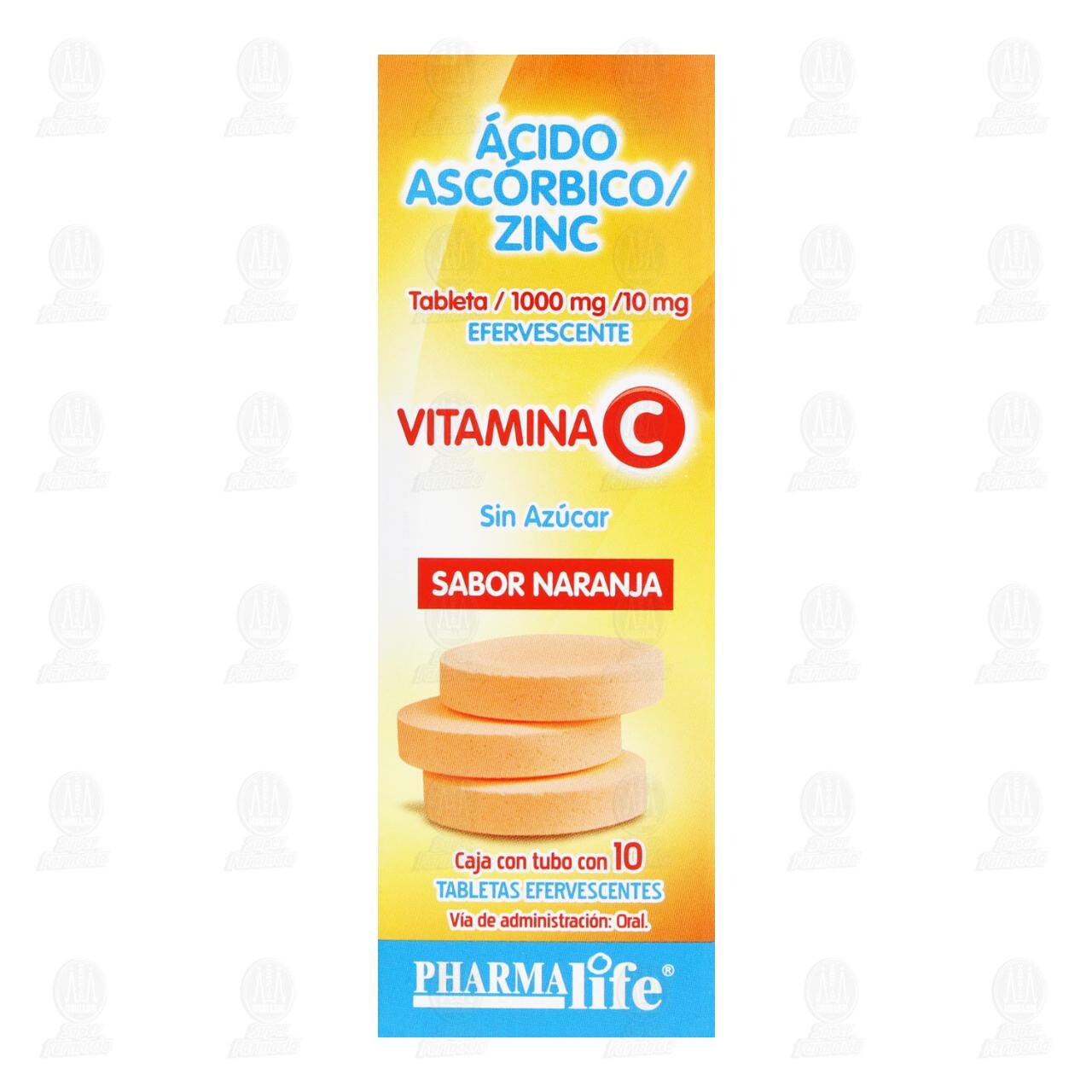 &Aacute;cido Asc&oacute;rbico, Zinc 1000mg/10mg, 10 Tabletas Pharmalife. image number 1